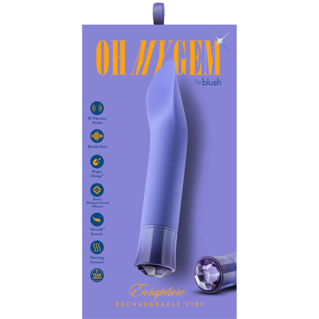 Oh My Gem Enrapture Rechargeable Waterproof Silicone Warming Clitoral Vibrator By Blush - Tanzanite - Image 10