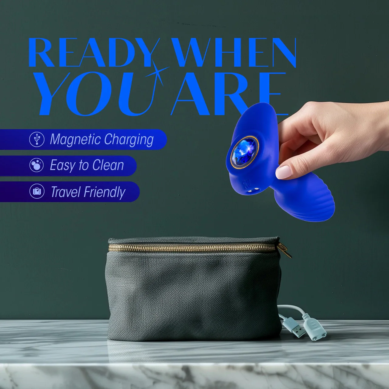Oh My Gem Mystery Rechargeable Silicone Vibrating Butt Plug By Blush - Sapphire - Image 10