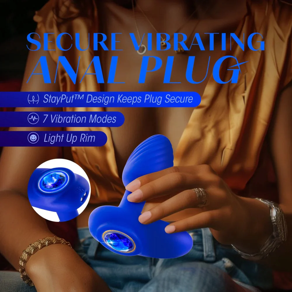 Oh My Gem Mystery Rechargeable Silicone Vibrating Butt Plug By Blush - Sapphire - Image 2