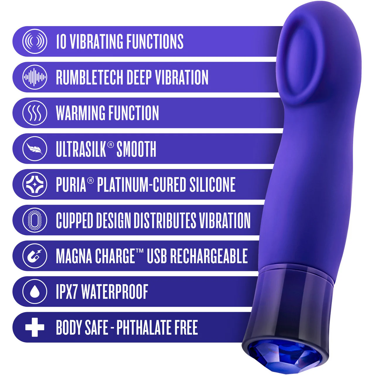 Oh My Gem Mystery Rechargeable Waterproof Silicone Warming Vibrator By Blush - Sapphire - Image 7