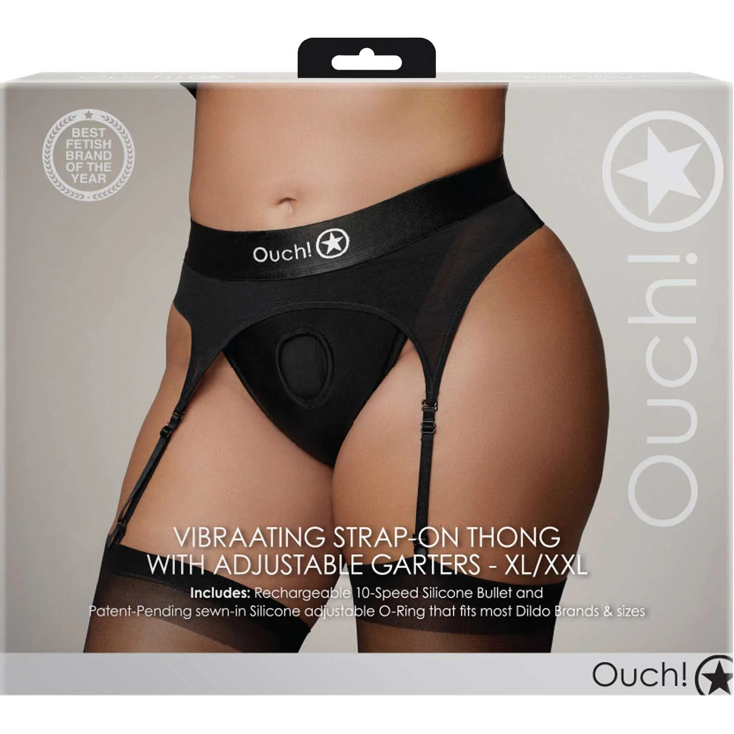 Ouch! Vibrating Strap-On Thong With Adjustable Garters - Image 12