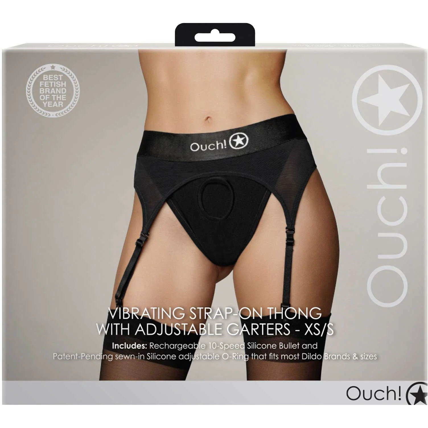 Ouch! Vibrating Strap-On Thong With Adjustable Garters - Image 5
