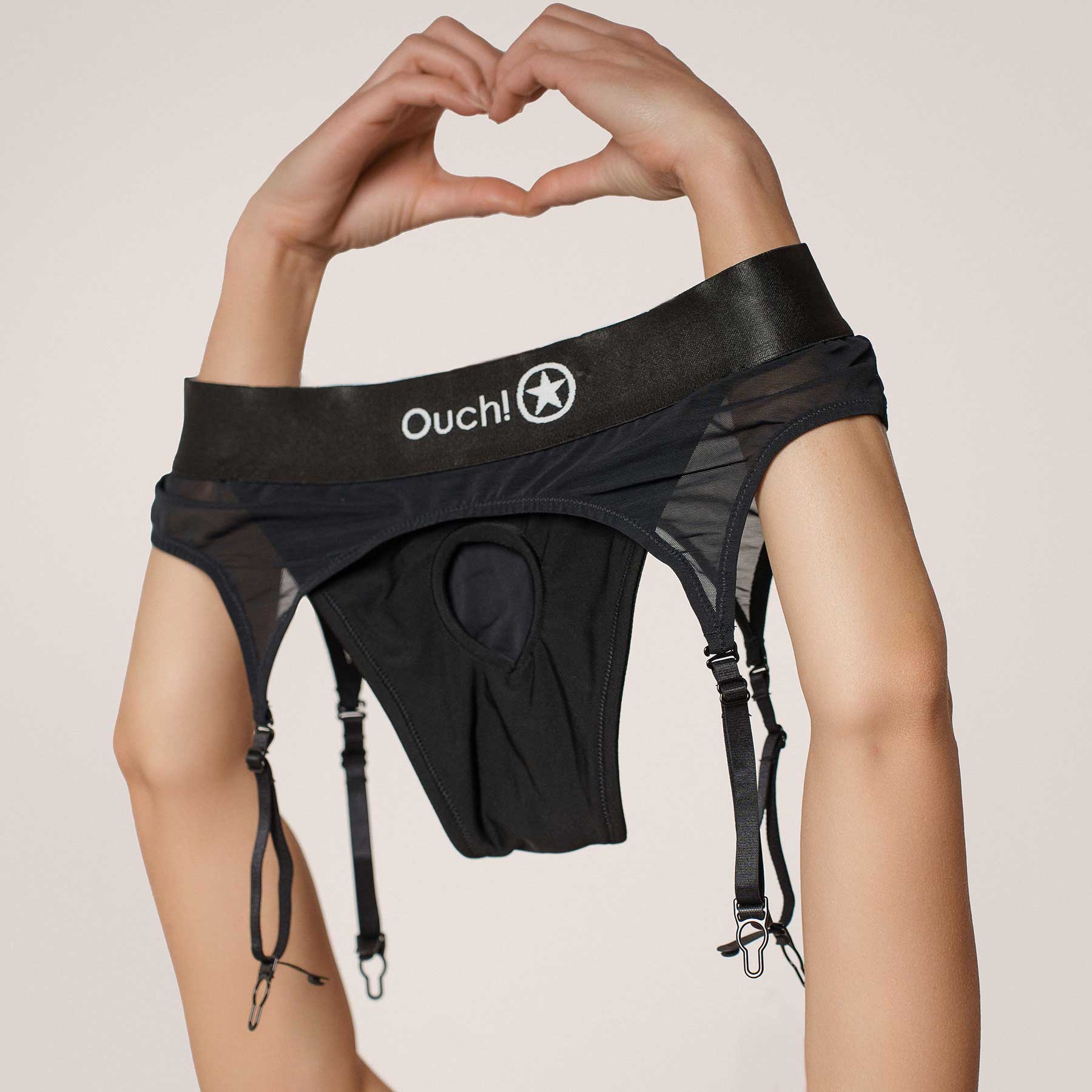 Ouch! Vibrating Strap-On Thong With Adjustable Garters - Image 6