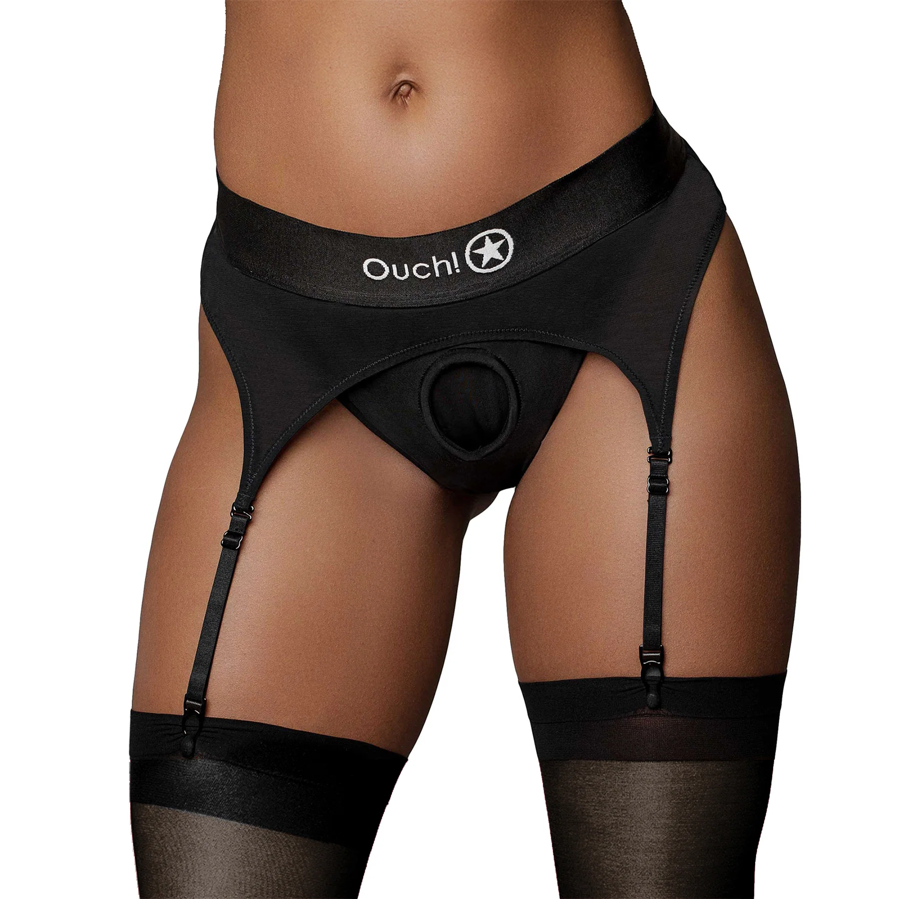 Ouch! Vibrating Strap-On Thong With Adjustable Garters - Image 7