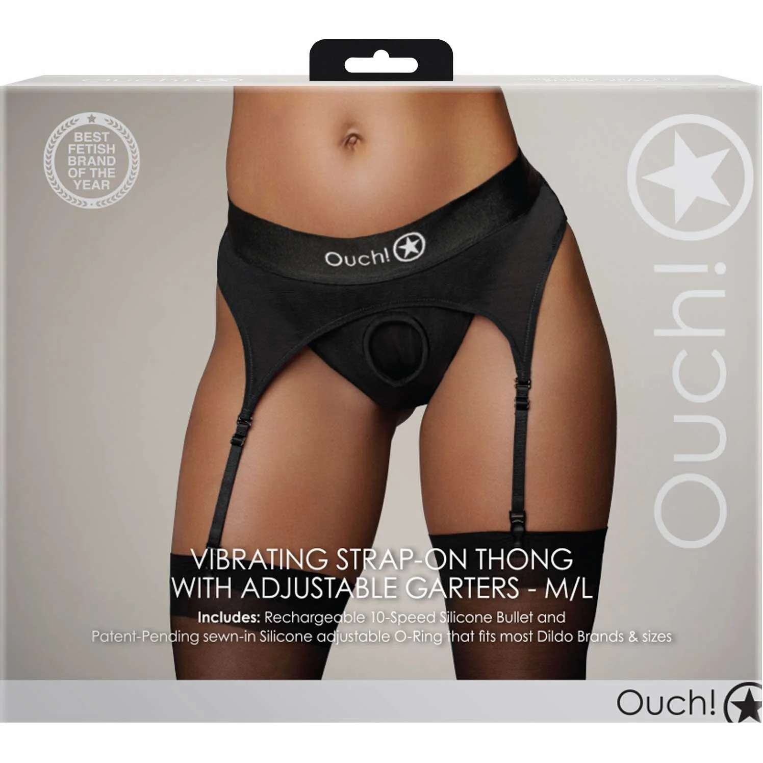 Ouch! Vibrating Strap-On Thong With Adjustable Garters - Image 9