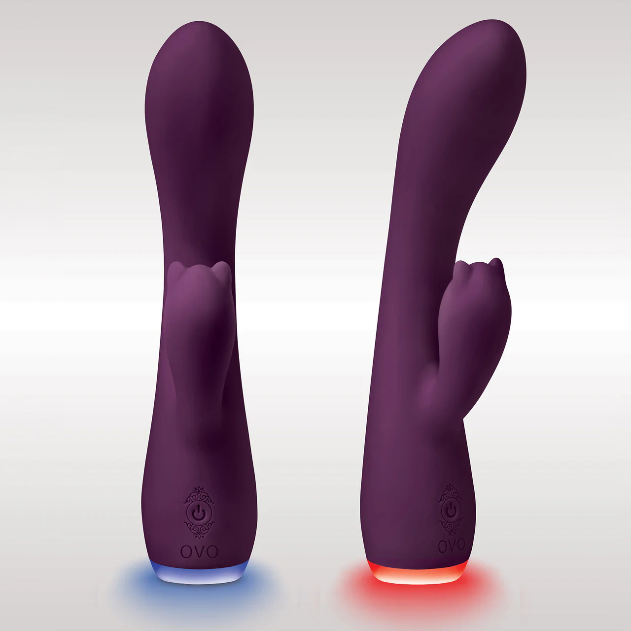 OVO Beacon Rechargeable Silicone Rabbit Vibrator With LED Base - Purple - Image 3