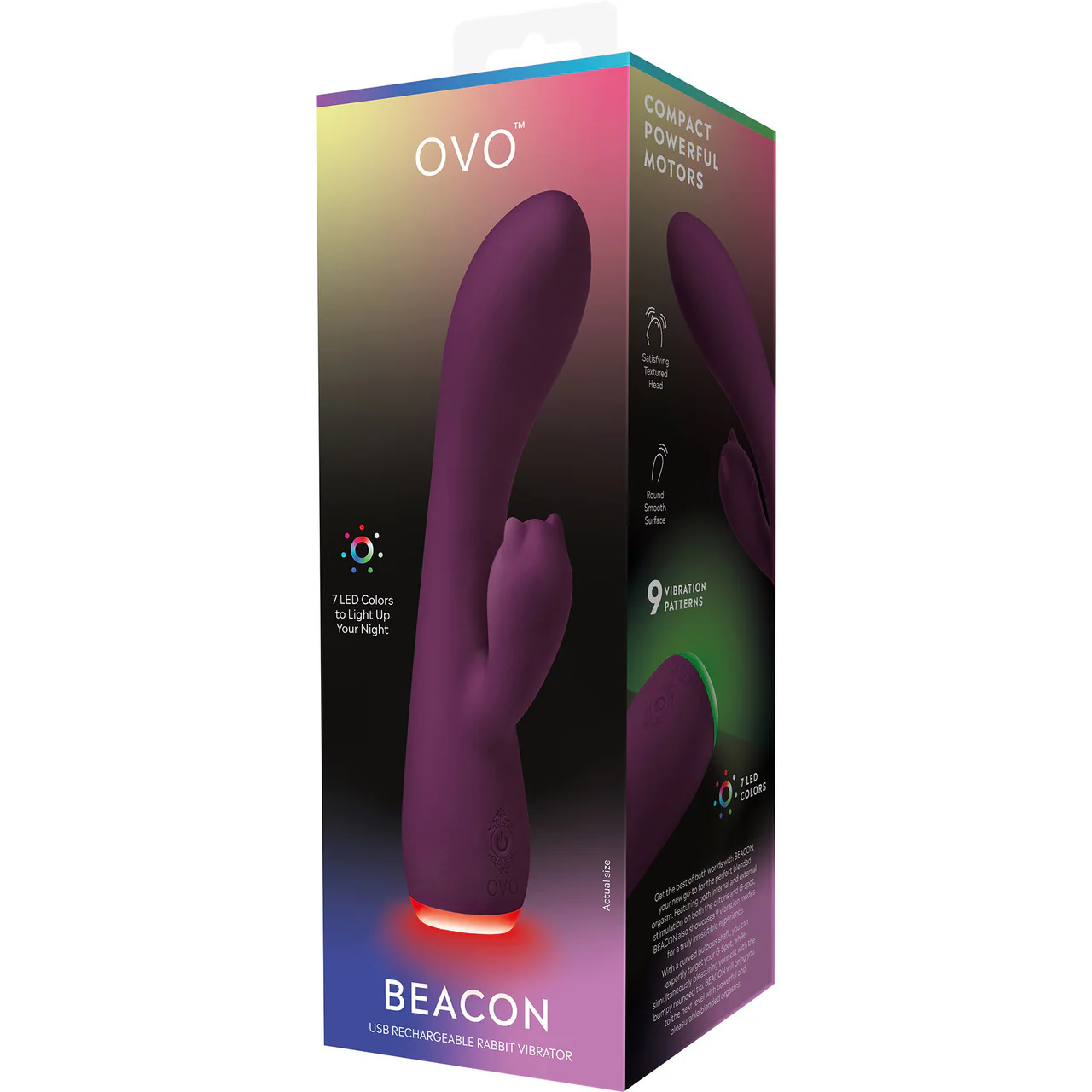 OVO Beacon Rechargeable Silicone Rabbit Vibrator With LED Base - Purple - Image 4