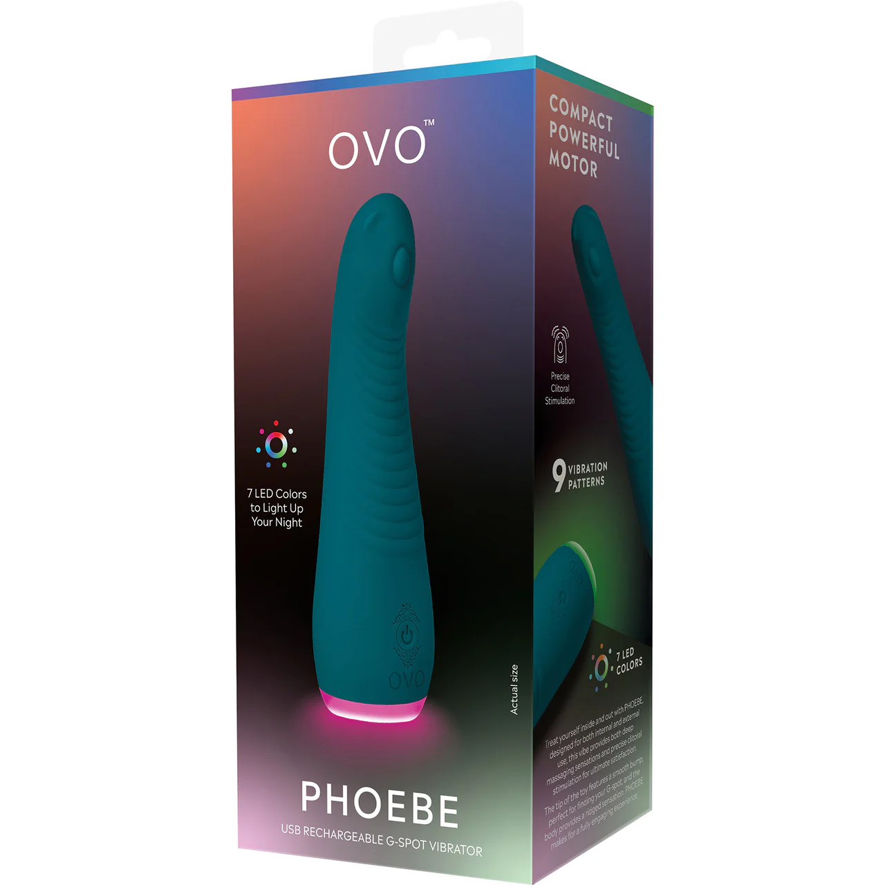OVO Phoebe Rechargeable Silicone G-Spot Vibrator With LED Base - Dark Teal - Image 4