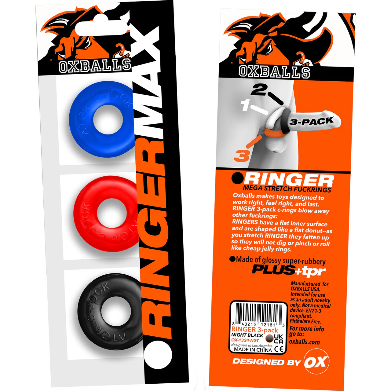 Oxballs Ringer Max Stretchy Cock Ring Set of 3 - Multicolor - Image 3