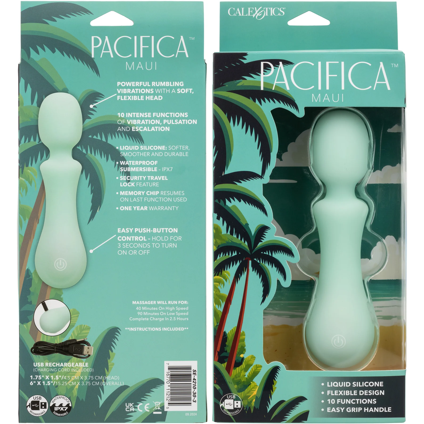 Pacifica™ Maui  Rechargeable Waterproof Silicone Wand Style Vibrator By CalExotics - Image 8