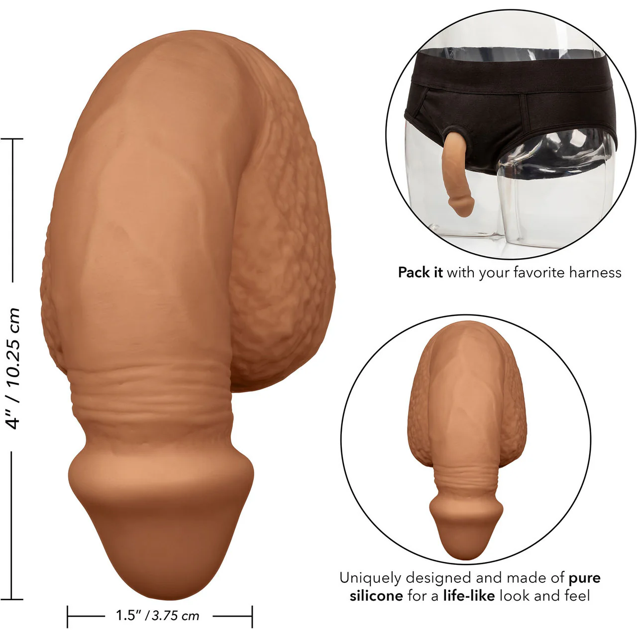 Packer Gear Silicone Packing Penis 4" / 10.25 cm By CalExotics - Caramel - Image 2