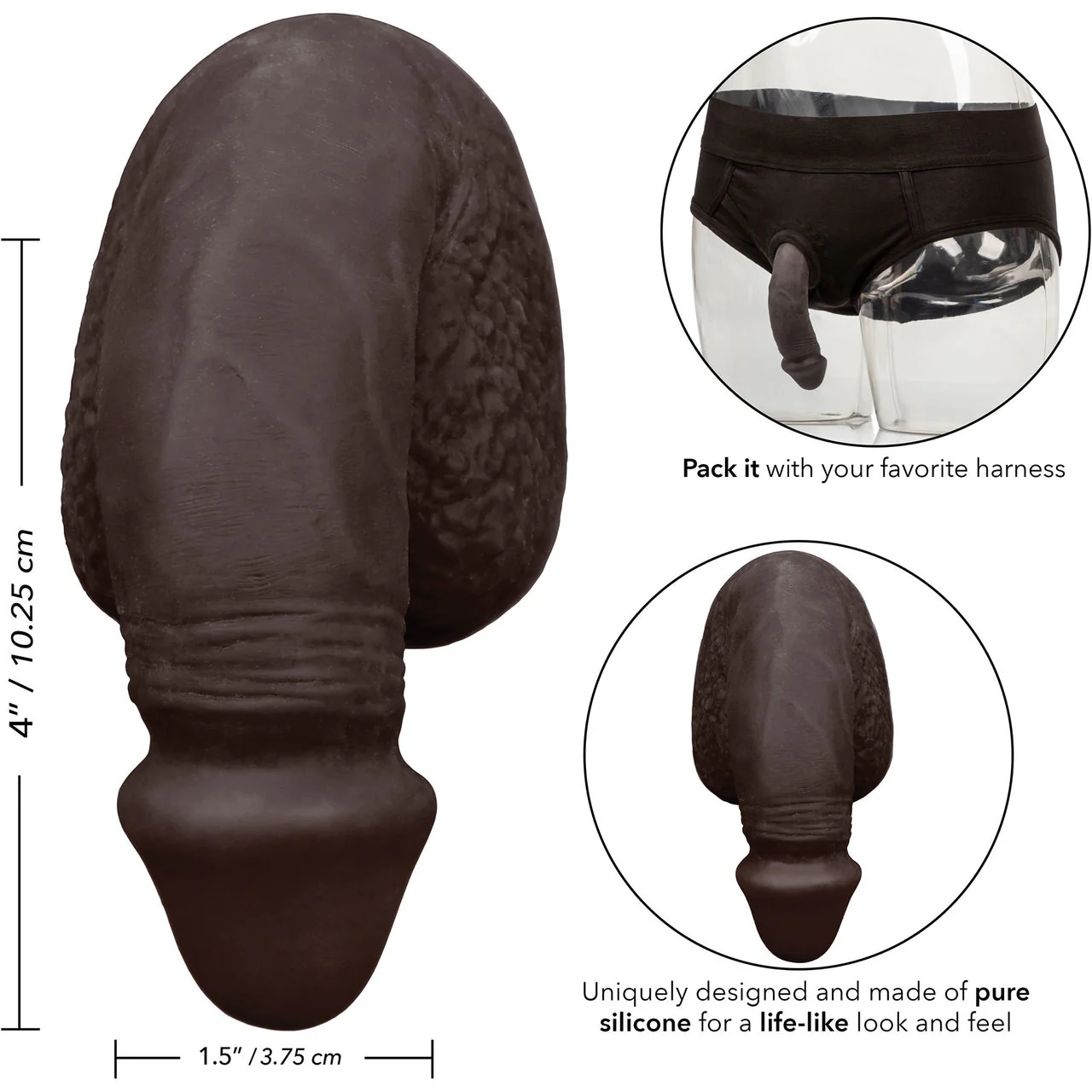 Packer Gear Silicone Packing Penis 4" / 10.25 cm By CalExotics - Coffee - Image 2