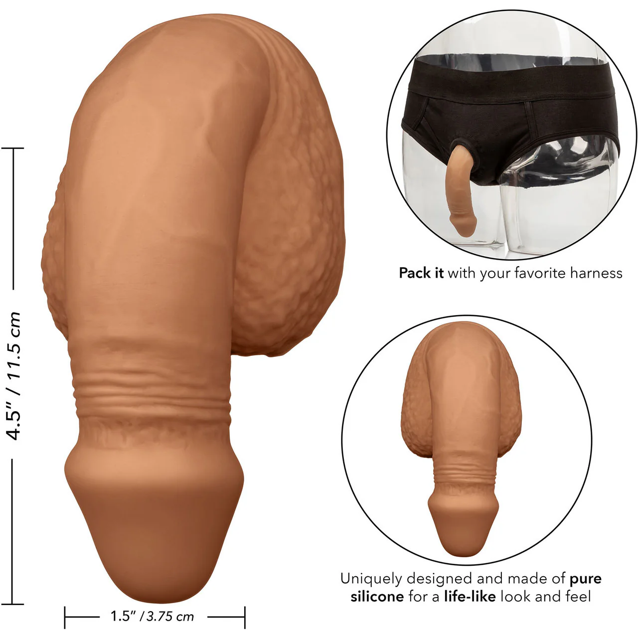 Packer Gear Silicone Packing Penis 5'' / 12.75 cm  By CalExotics - Caramel - Image 5