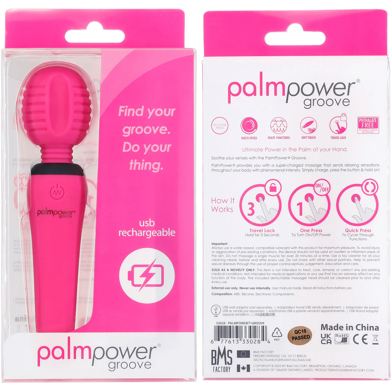 PalmPower Groove Mini Rechargeable Wand Massager - Fuchsia - Image 5