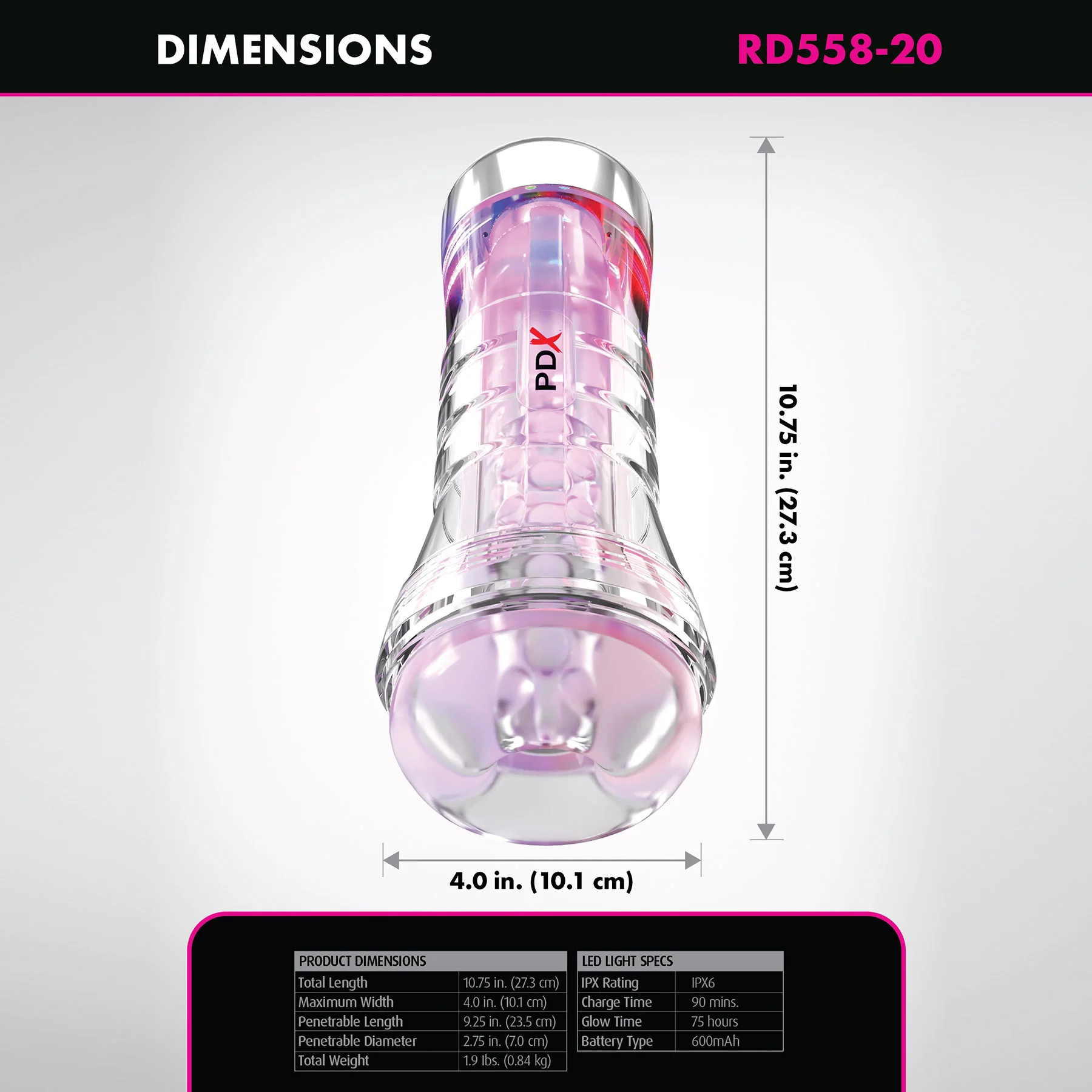 PDX Elite ViewTube See-Thru EZ-Grip LED Penis Stroker - Image 5