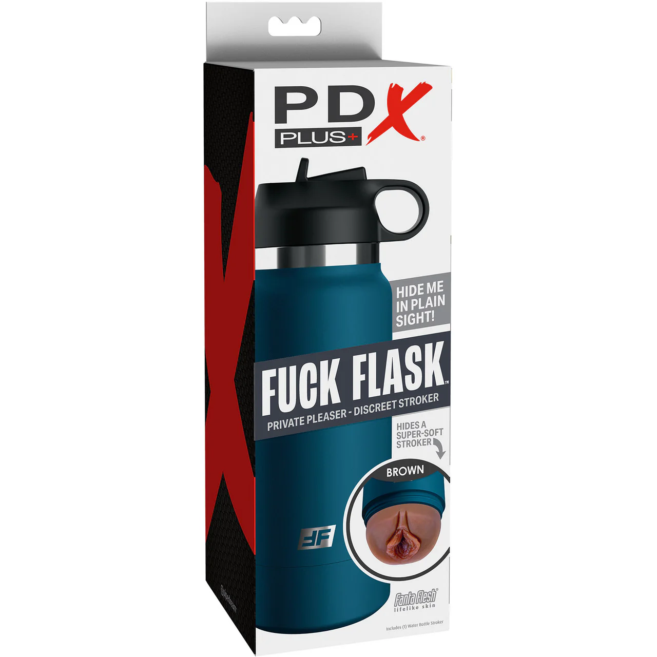 PDX Plus Fuck Flask Private Pleaser Discreet Water Bottle Penis Stroker By Pipedream - Chocolate - Image 7