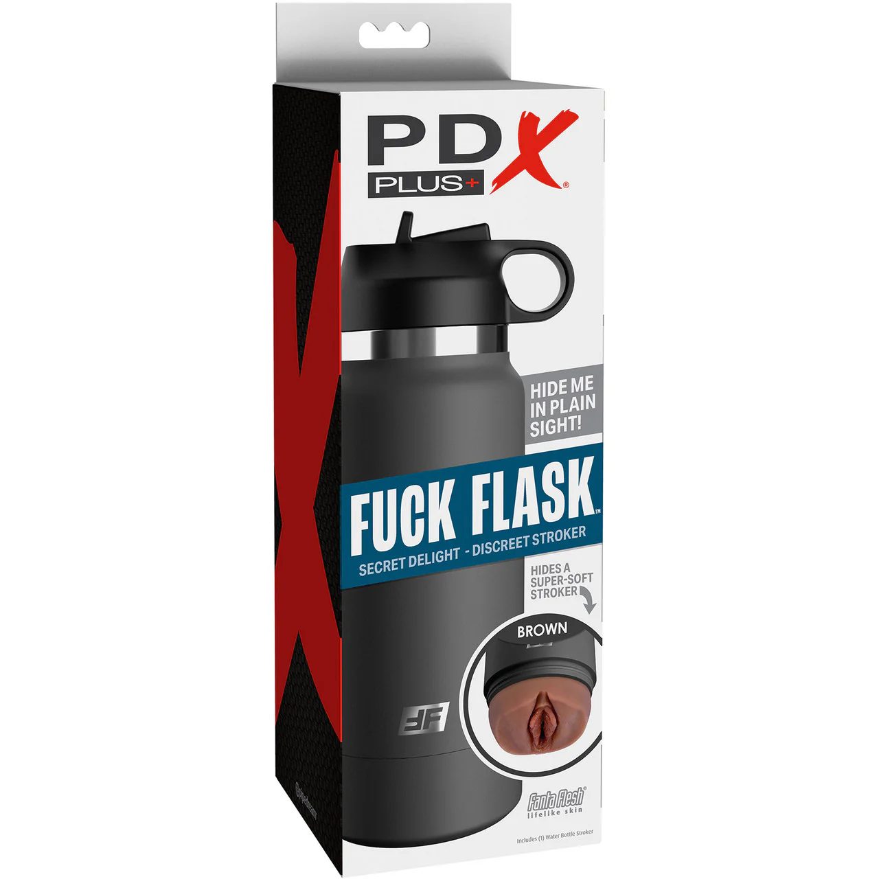 PDX Plus Fuck Flask Secret Delight Discreet Water Bottle Penis Stroker By Pipedream - Chocolate - Image 7