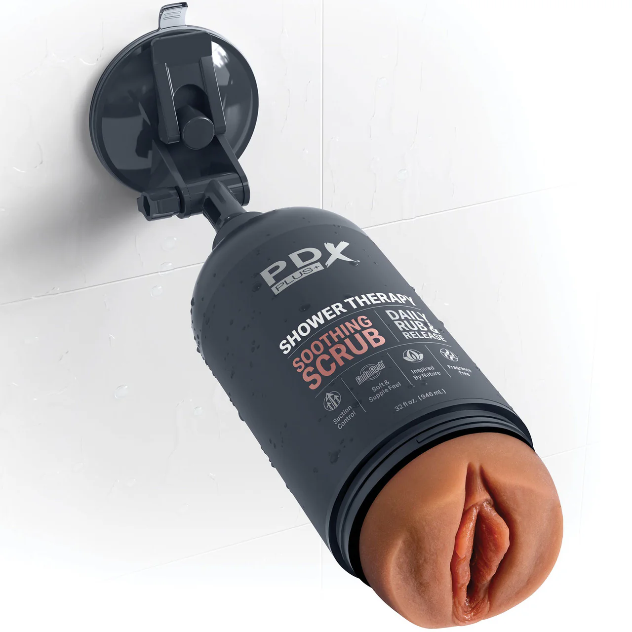 PDX Plus Shower Therapy Soothing Scrub Discreet Penis Stroker By Pipedream - Caramel - Image 4