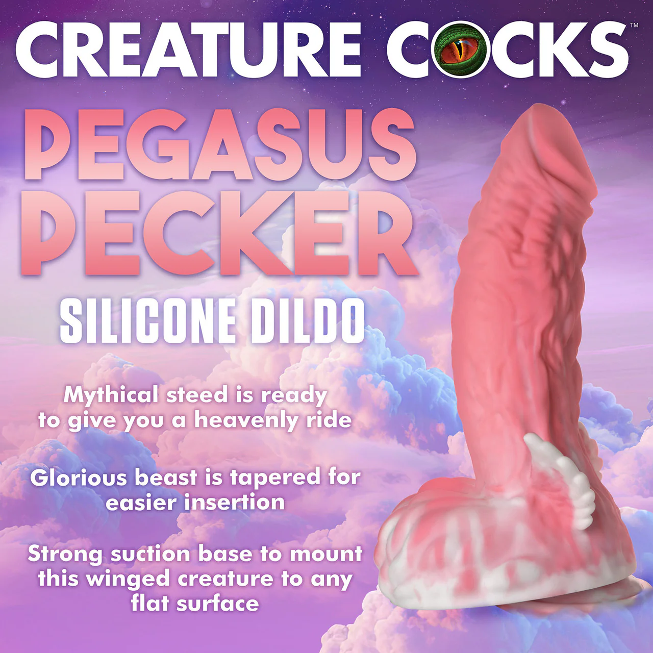 Pegasus Pecker Winged 8.5" Silicone Suction Cup Dildo With Balls By Creature Cocks - Image 14