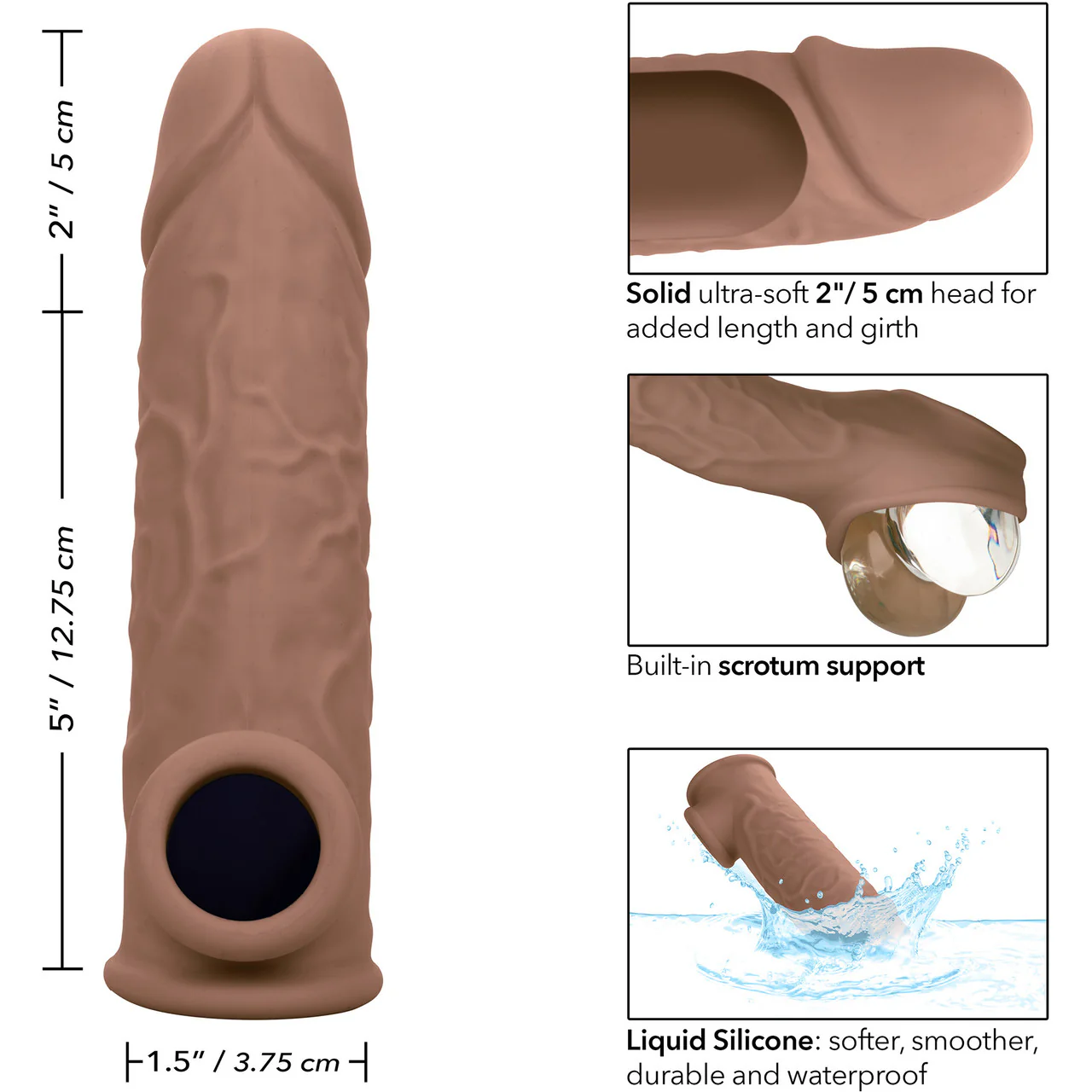 Performance Maxx Life-Like 7" Silicone Penis Extension By CalExotics - Chocolate - Image 10