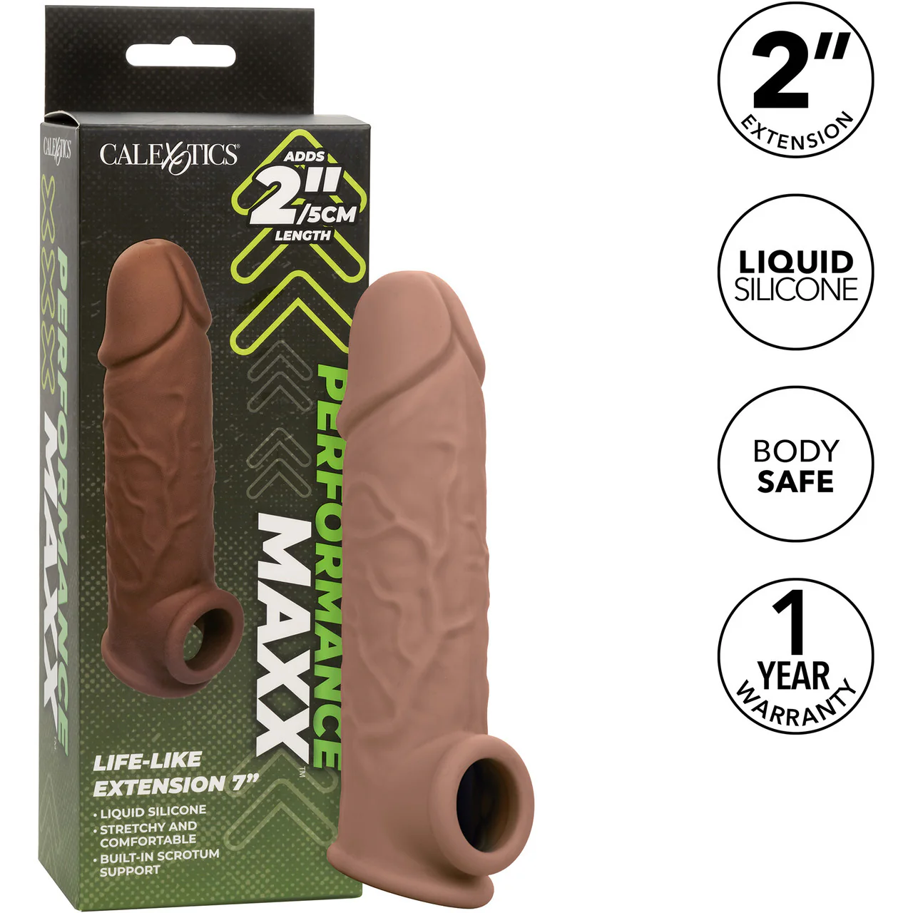 Performance Maxx Life-Like 7" Silicone Penis Extension By CalExotics - Chocolate - Image 11