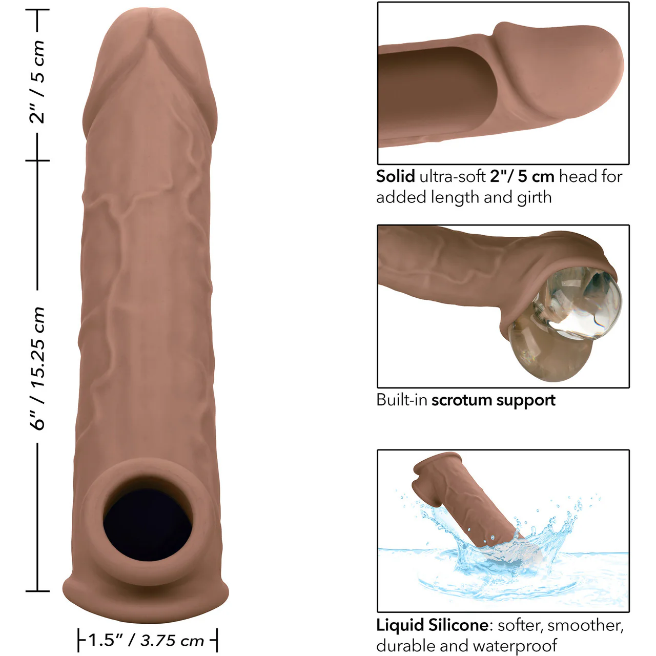 Performance Maxx Life-Like 8" Silicone Penis Extension By CalExotics - Chocolate - Image 10