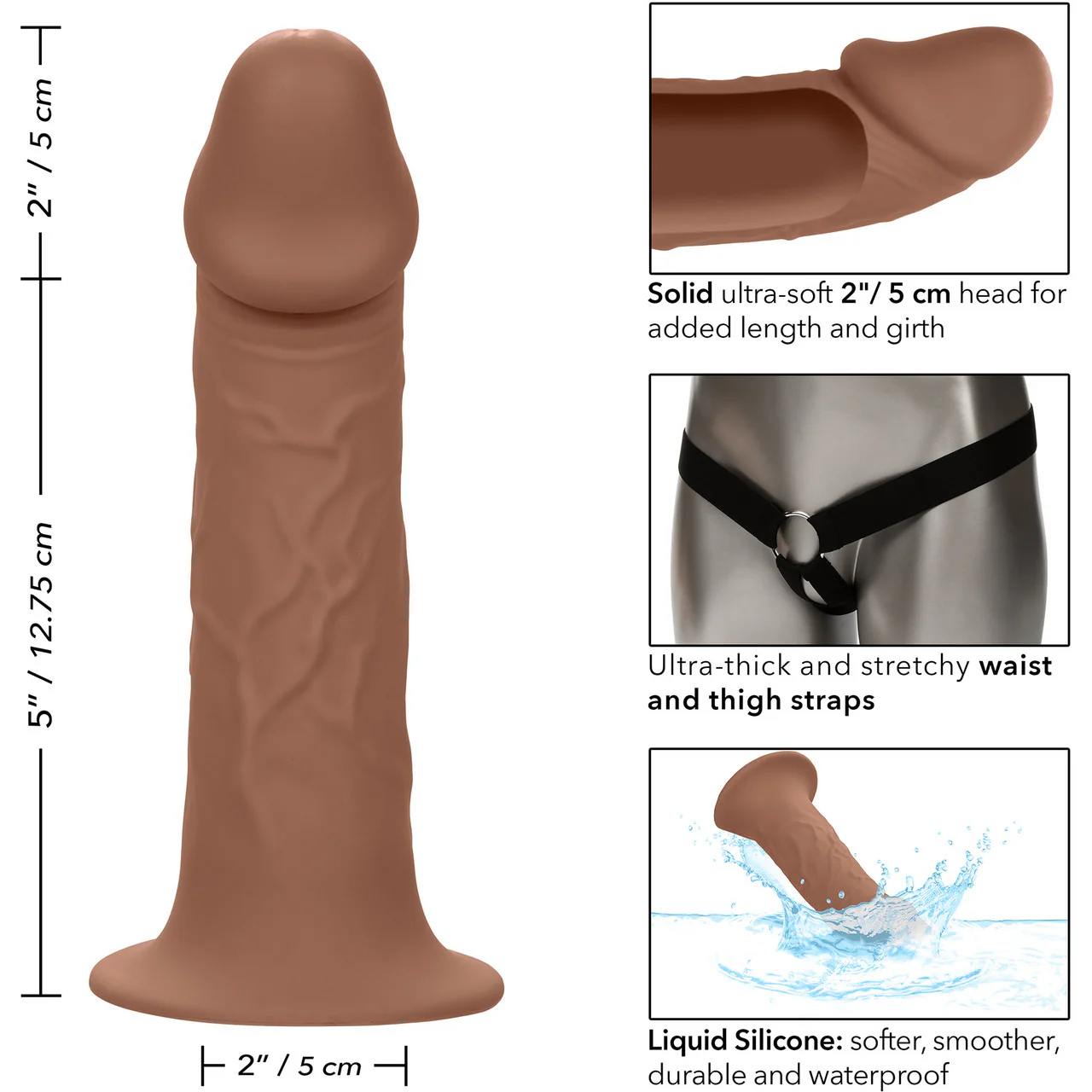 Performance Maxx Life-Like Silicone 7" Hollow Penis Extension With Harness By CalExotics - Chocolate - Image 14