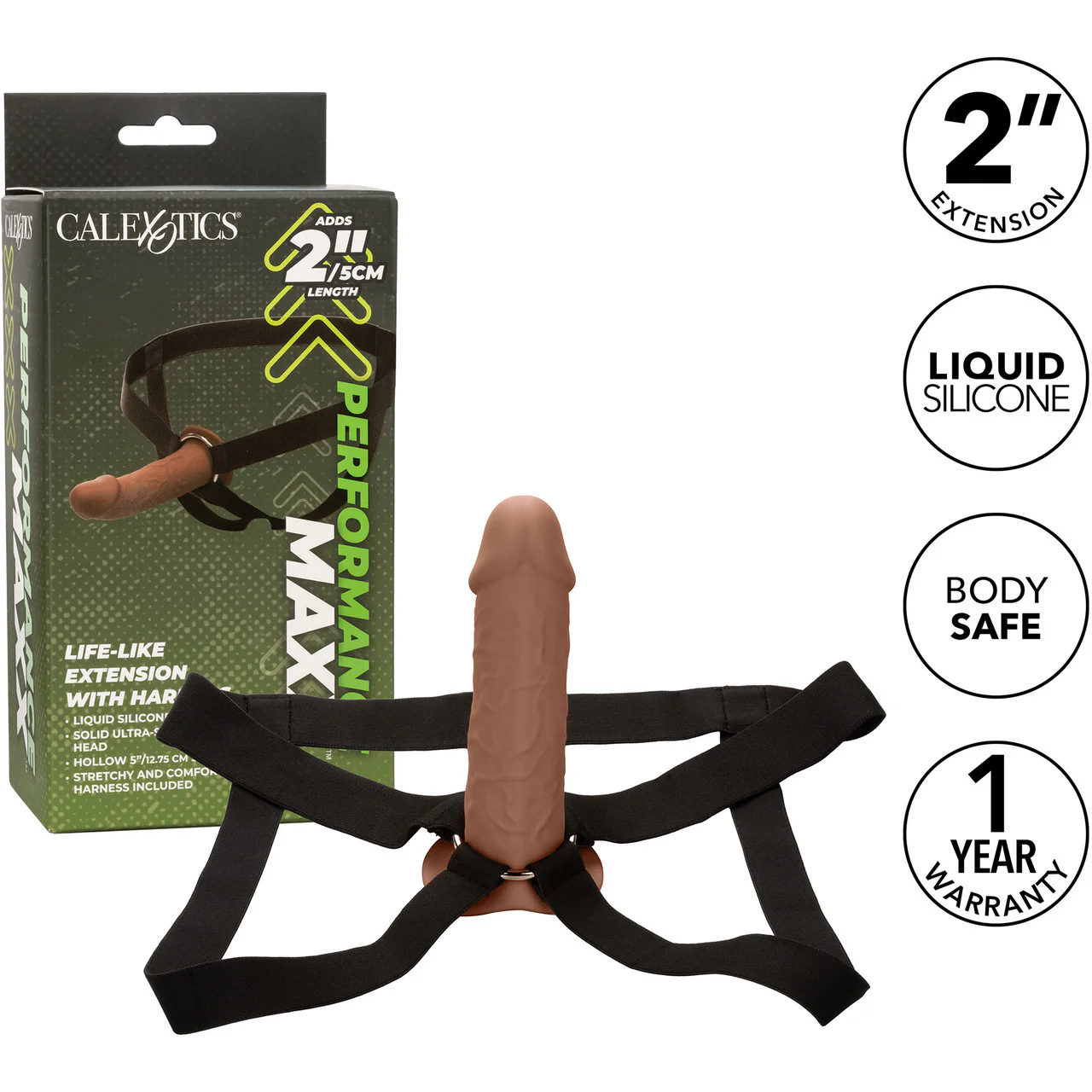 Performance Maxx Life-Like Silicone 7" Hollow Penis Extension With Harness By CalExotics - Chocolate - Image 15
