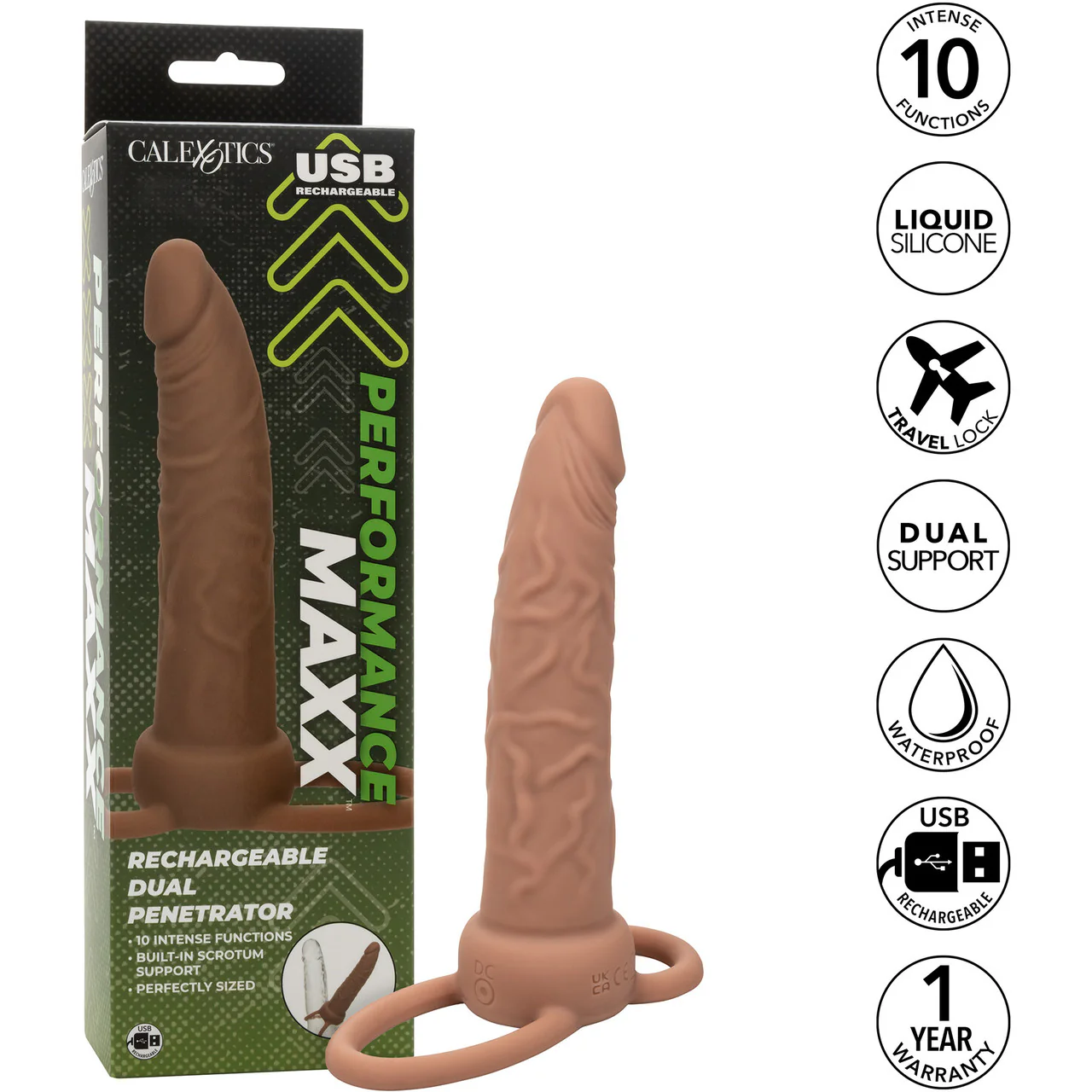 Performance Maxx Rechargeable Vibrating 5.5" Silicone Dual Penetrator - Chocolate - Image 13