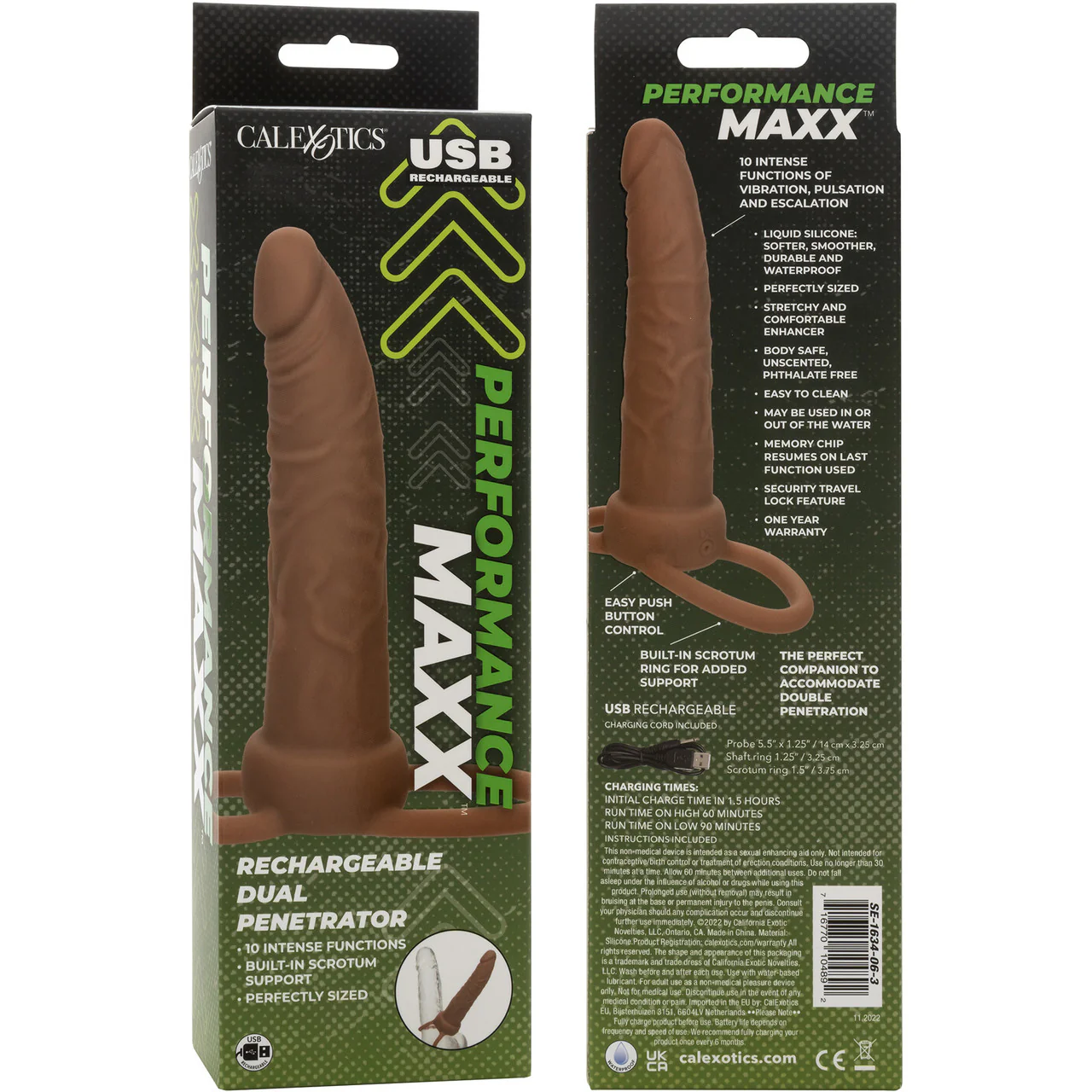 Performance Maxx Rechargeable Vibrating 5.5" Silicone Dual Penetrator - Chocolate - Image 15