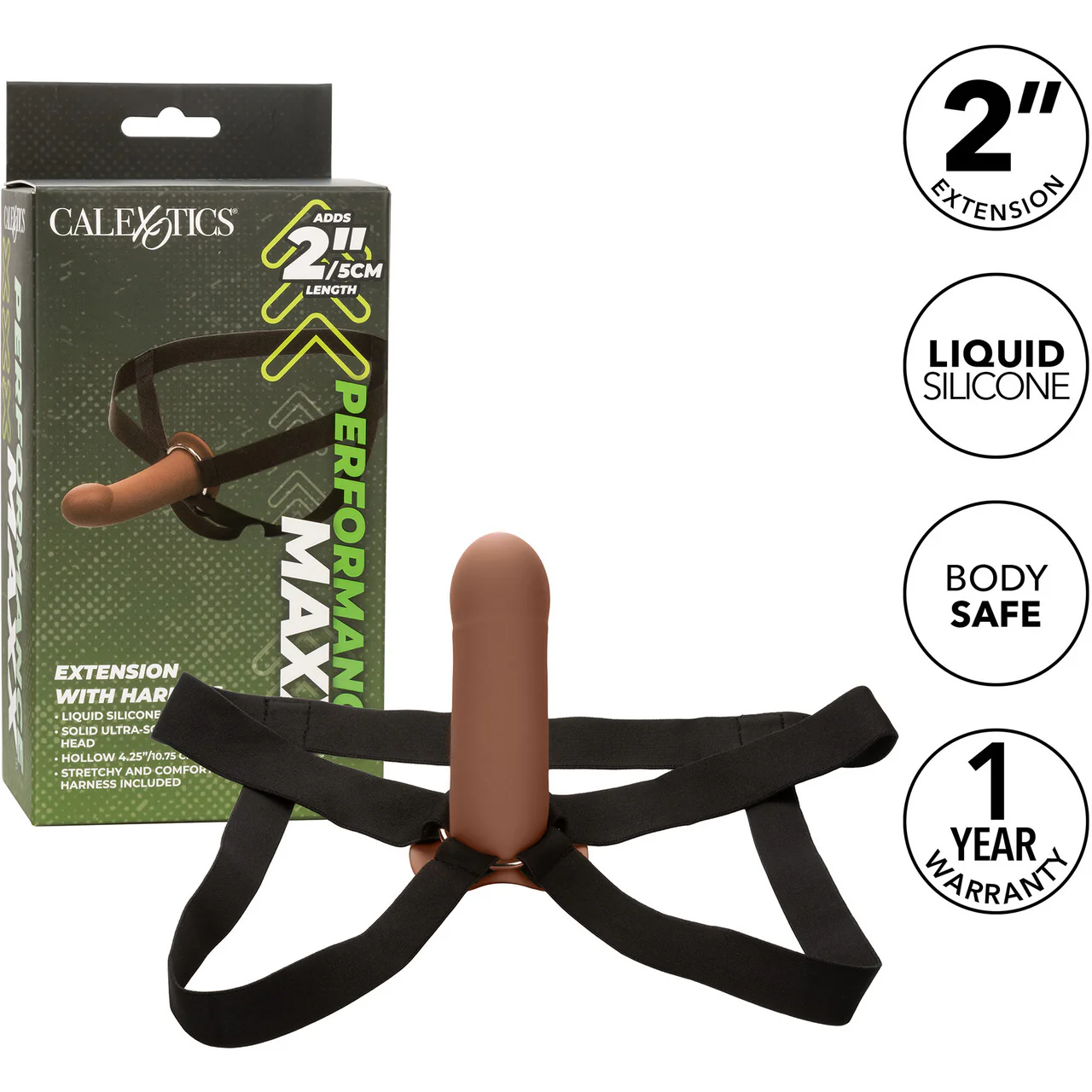 Performance Maxx Silicone 6.25" Hollow Penis Extension With Harness By CalExotics - Chocolate - Image 14