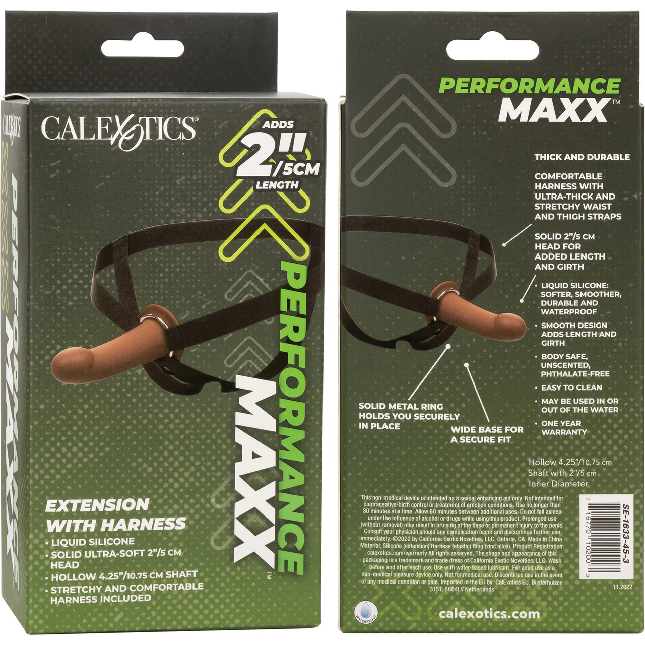 Performance Maxx Silicone 6.25" Hollow Penis Extension With Harness By CalExotics - Chocolate - Image 16