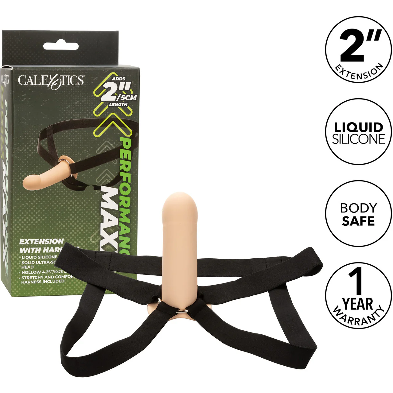 Performance Maxx Silicone 6.25" Hollow Penis Extension With Harness By CalExotics - Vanilla - Image 14