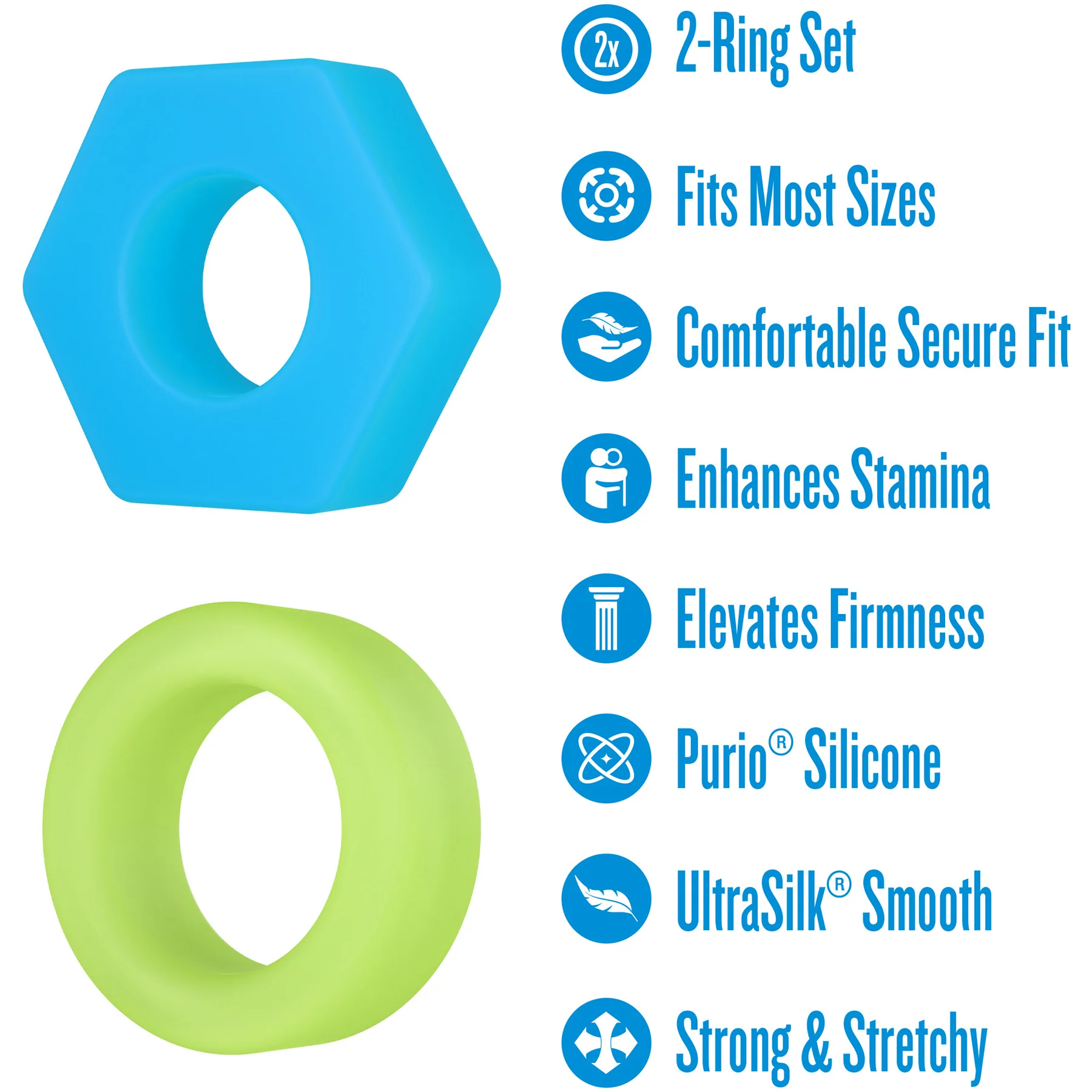 Performance Plus Flash Silicone Glow-in-the-Dark 2 Piece Cock Ring Set By Blush - Image 12