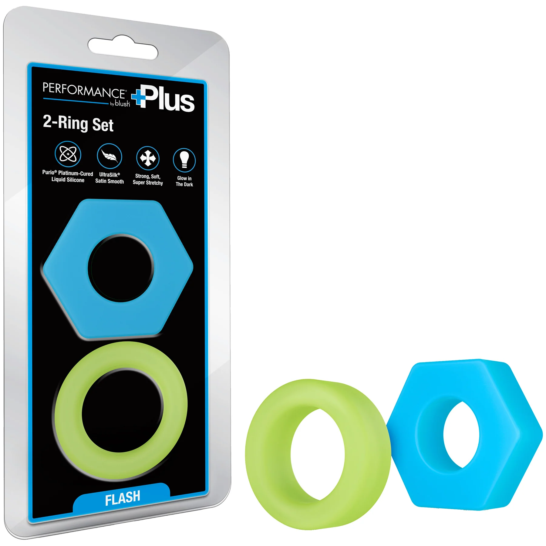 Performance Plus Flash Silicone Glow-in-the-Dark 2 Piece Cock Ring Set By Blush - Image 14
