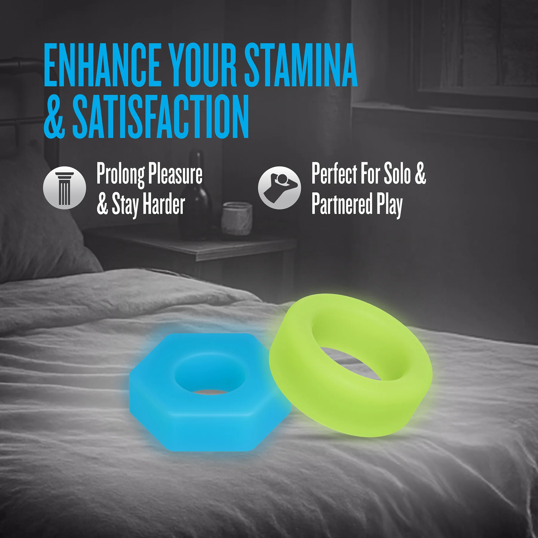 Performance Plus Flash Silicone Glow-in-the-Dark 2 Piece Cock Ring Set By Blush - Image 2