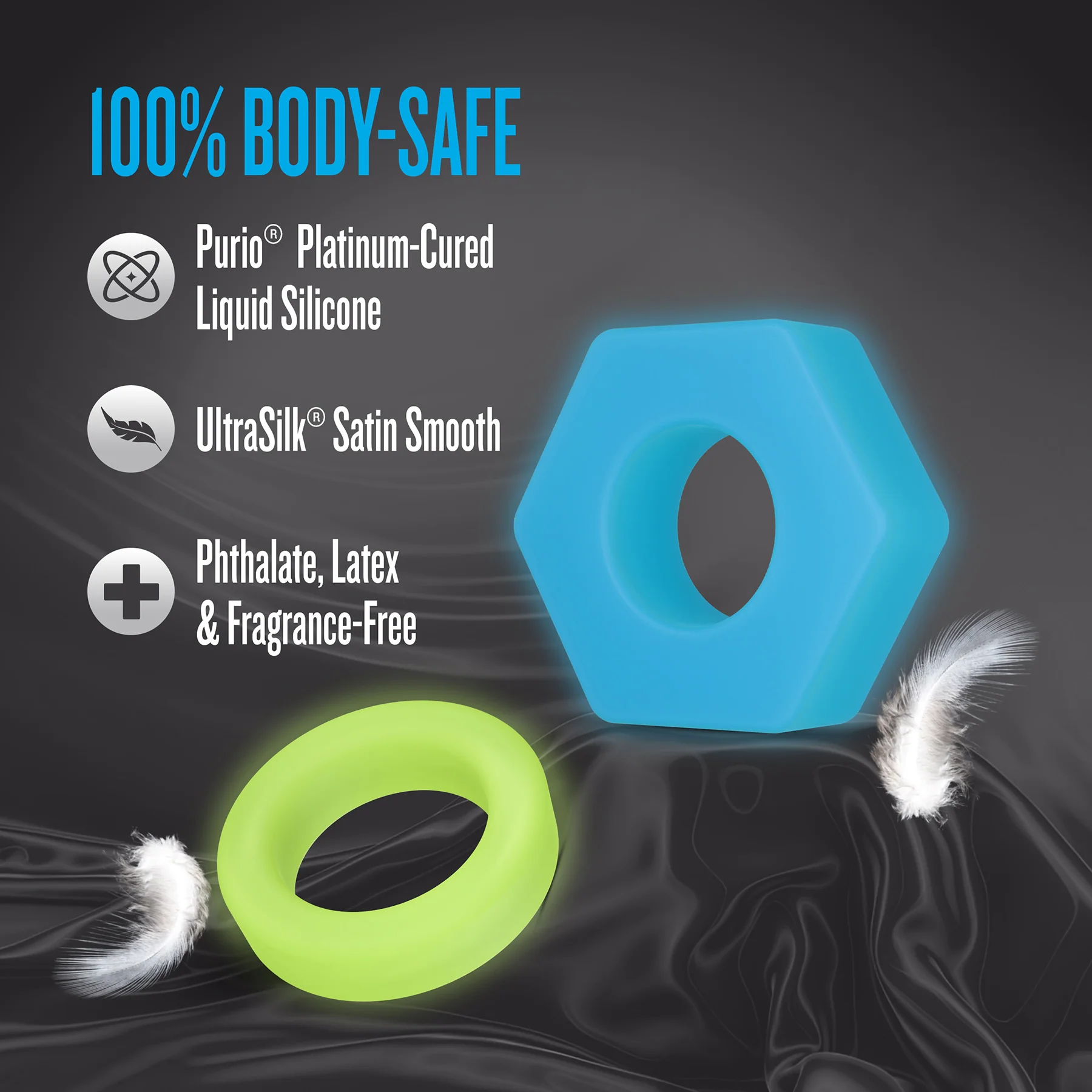 Performance Plus Flash Silicone Glow-in-the-Dark 2 Piece Cock Ring Set By Blush - Image 4