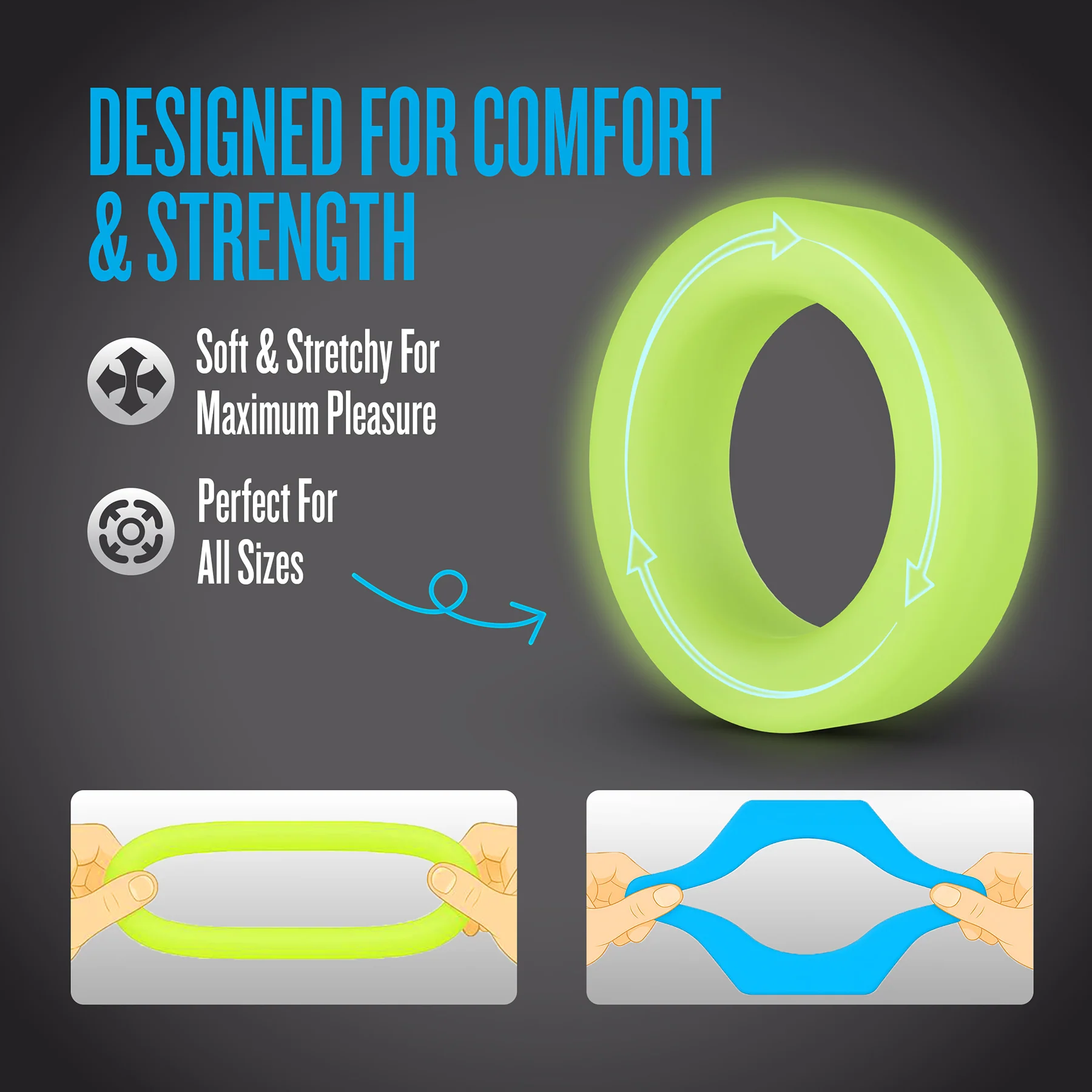 Performance Plus Flash Silicone Glow-in-the-Dark 2 Piece Cock Ring Set By Blush - Image 6