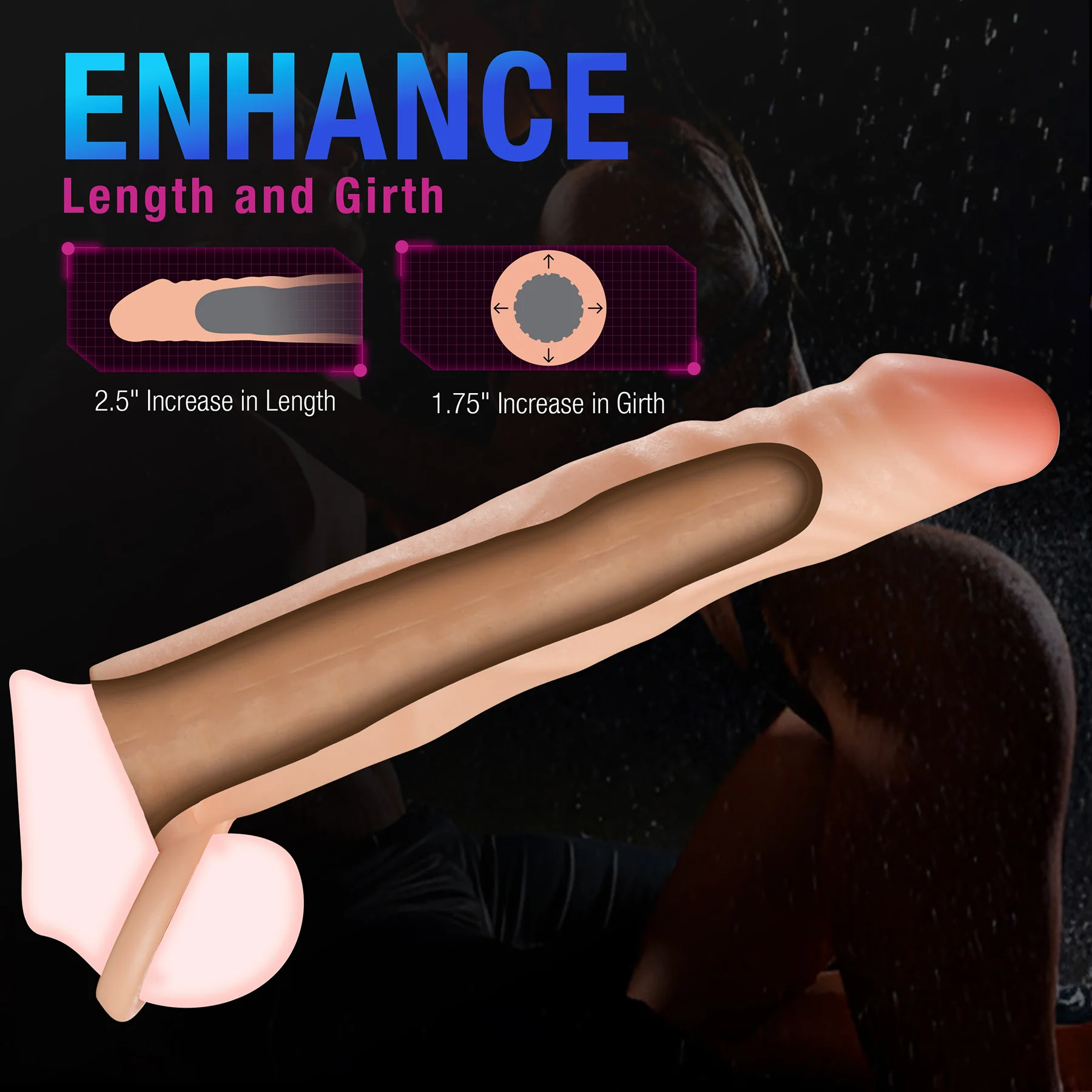 Performance Plus Fortitude Silicone Realistic  2.5" Penis Extender Sleeve With Ball Strap By Blush - Image 4