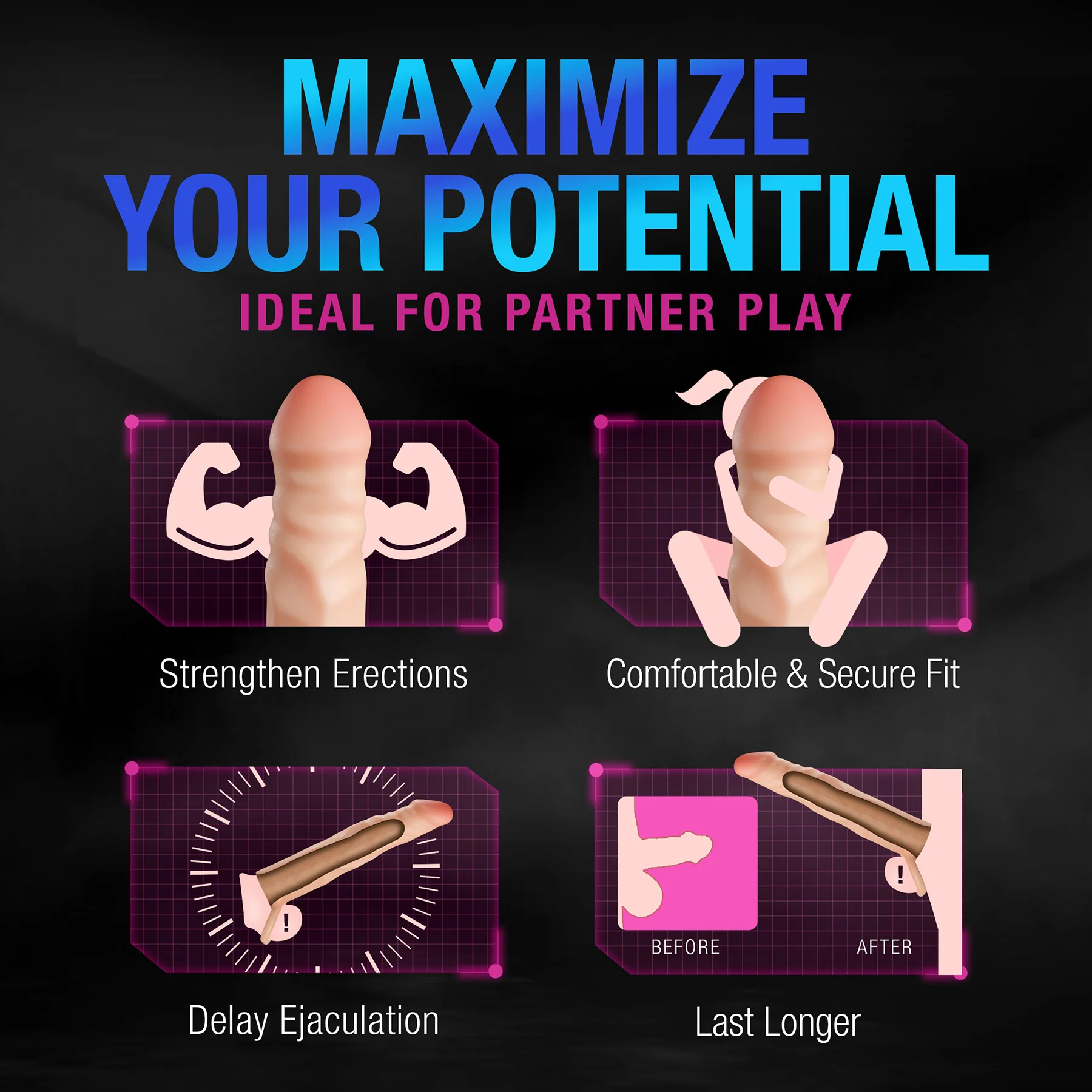 Performance Plus Fortitude Silicone Realistic  2.5" Penis Extender Sleeve With Ball Strap By Blush - Image 8