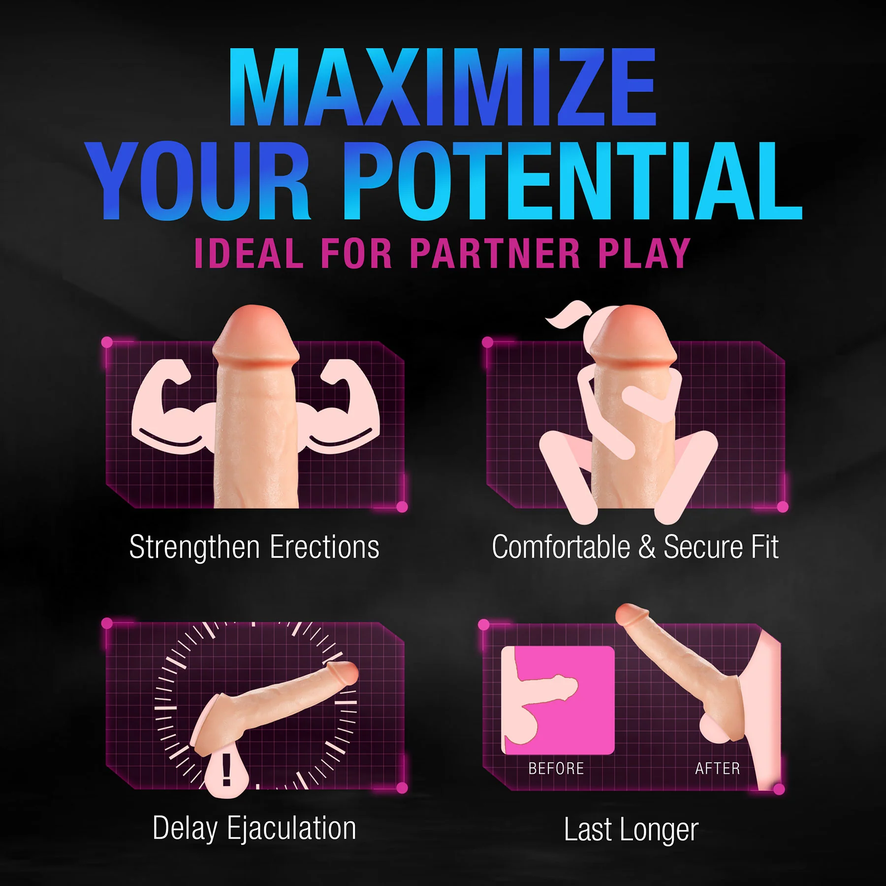 Performance Plus Silicone Realistic Penis Extender Sleeve With Ball Strap By Blush - Image 16
