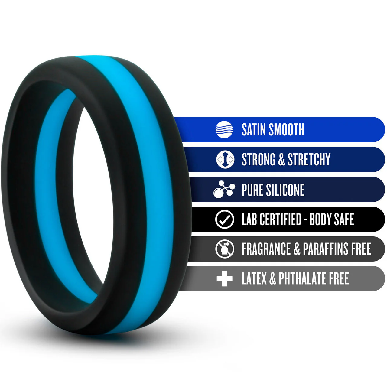 Performance Silicone Go Pro Cock Ring By Blush - Black & Blue - Image 4