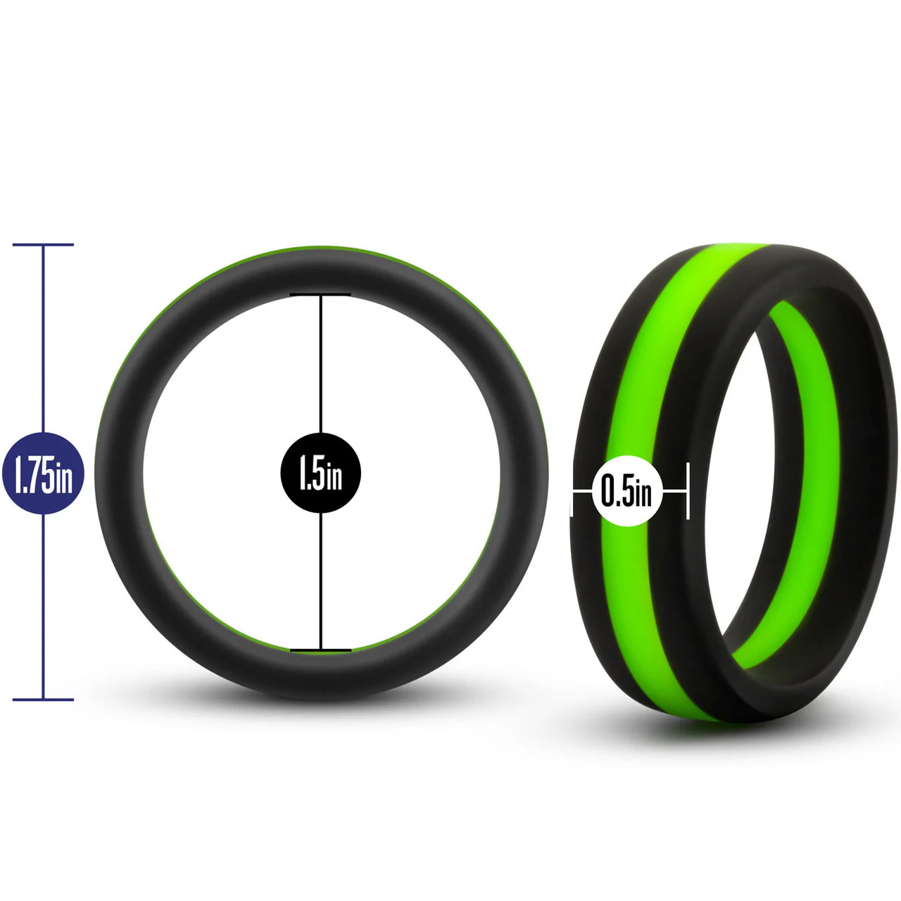 Performance Silicone Go Pro Cock Ring By Blush - Black & Green - Image 3