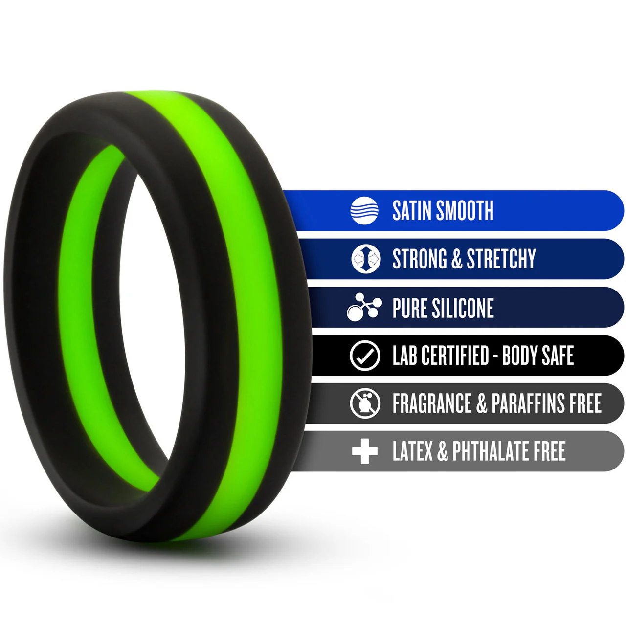 Performance Silicone Go Pro Cock Ring By Blush - Black & Green - Image 4