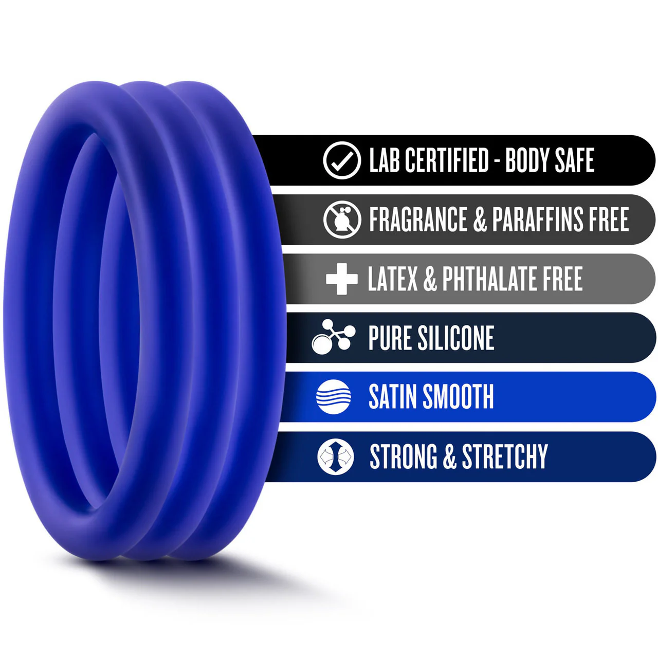 Performance VS1 Pure Premium Medium Silicone Cock Rings By Blush Novelties - Indigo - Image 5