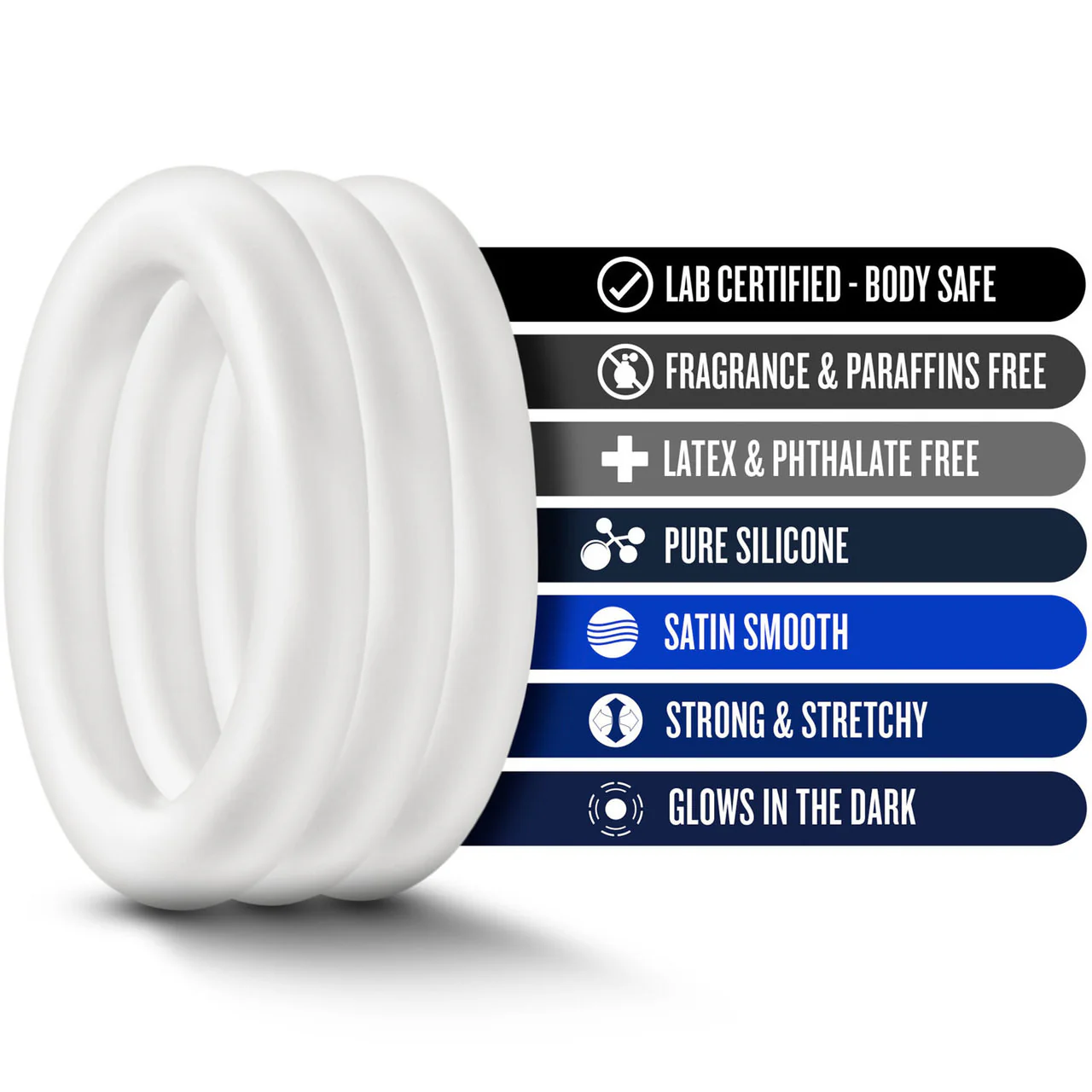 Performance VS2 Pure Premium Small Silicone Cock Rings By Blush Novelties - Glow-In-The-Dark White - Image 6
