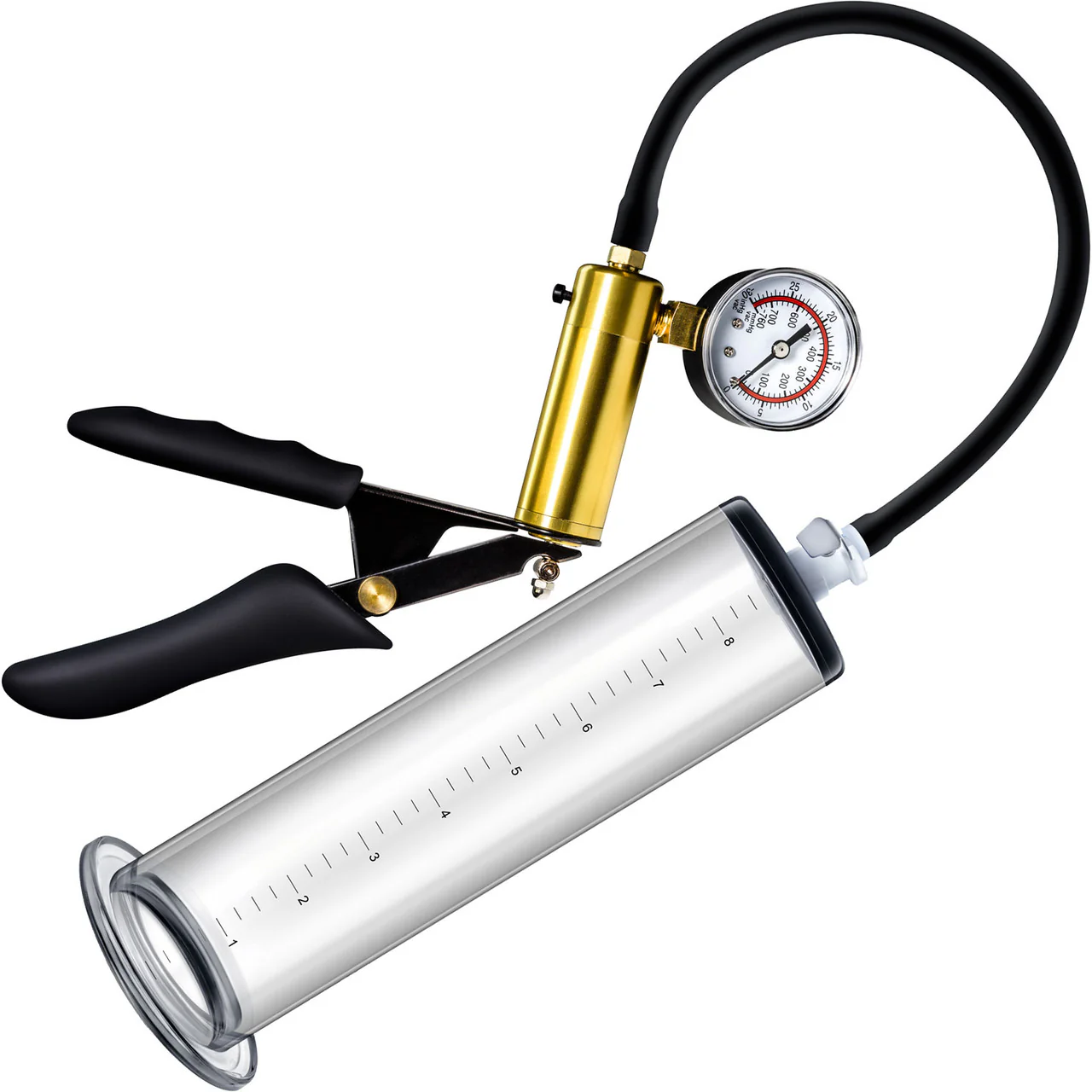 Performance VX6 Vacuum Penis Pump With Brass Pistol & Pressure Gauge By Blush - Clear