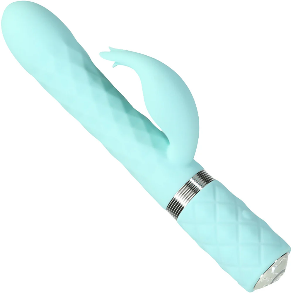Pillow Talk Lively Silicone Waterproof Rechargeable Rotating Dual Stimulation Vibrator - Teal - Image 2