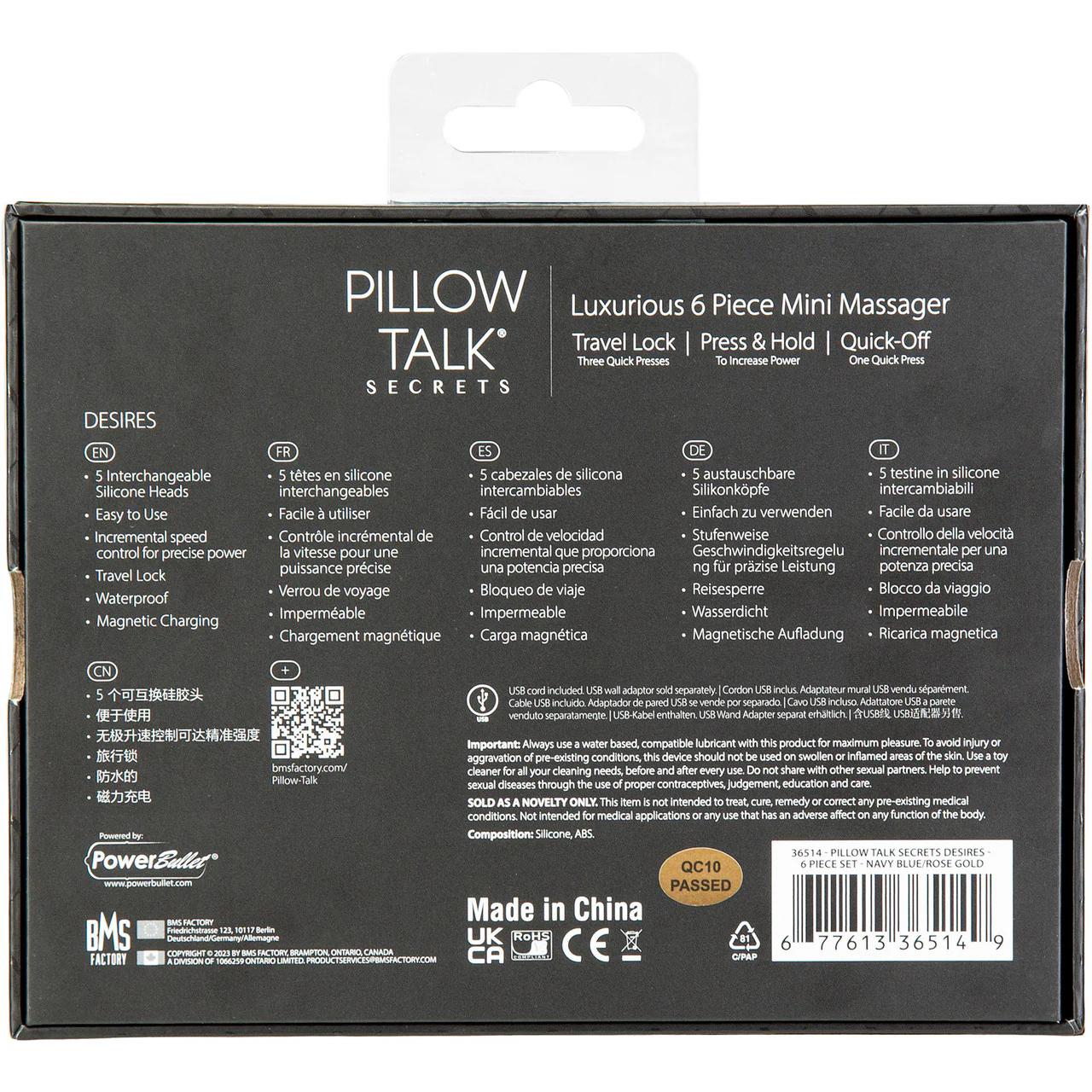 Pillow Talk Secrets - Desires Rechargeable Bullet With 6 Piece Silicone Attachment Set - Image 14