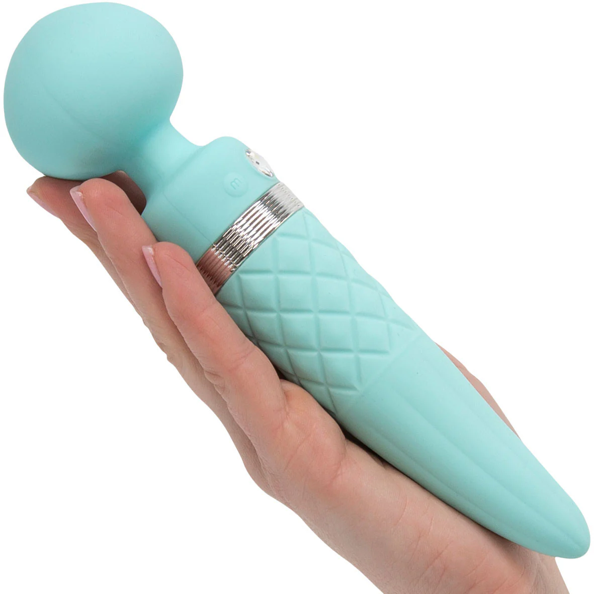 Pillow Talk Sultry Silicone Rechargeable Wand Style Vibrator - Teal - Image 2